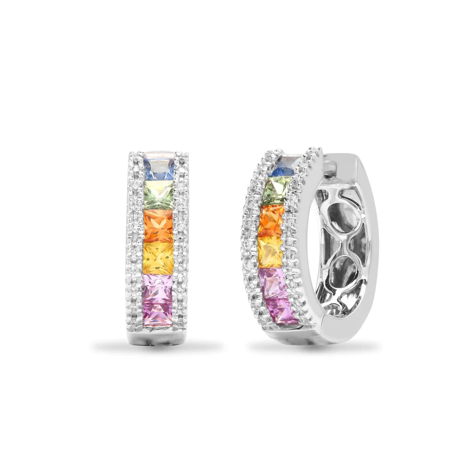 Women’s White / Silver White Gold Diamond And Multi Coloured Sapphires Earrings Cervin Blanc