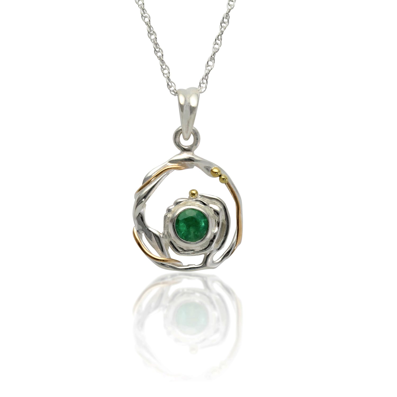 Isla Silver Women's Green / Silver Handmade Circular Emerald Silver Pendant