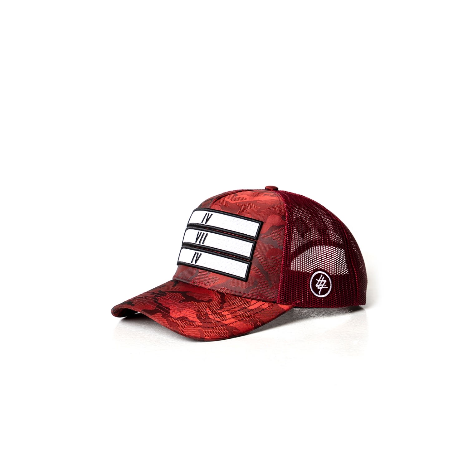 Men’s 474 Camo 3 Bars Trucker Hat - Burgundy Red 474 Co