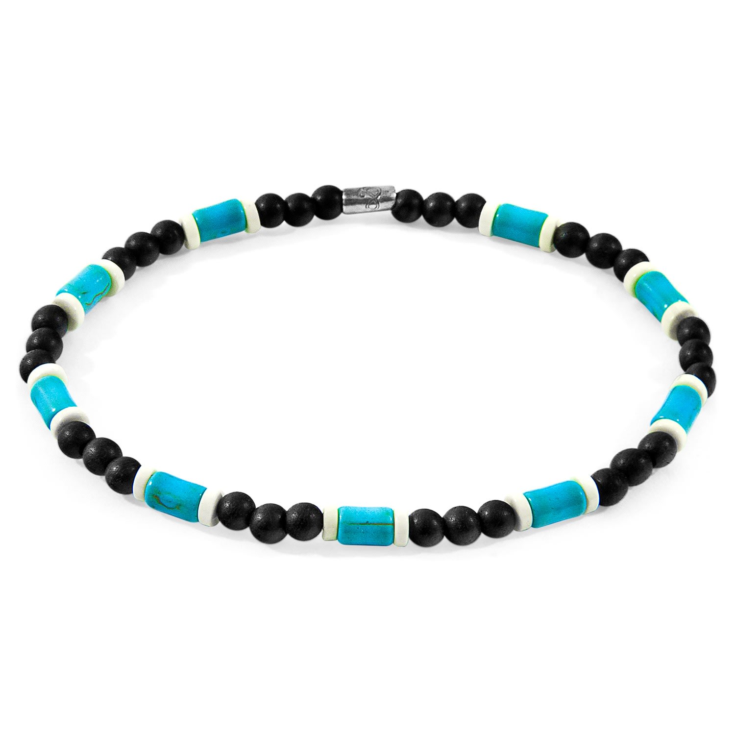 Men’s Blue Turquoise, White Agate & Black Ebony Wood Samuel Silver & Stone Skinny Bracelet Anchor & Crew