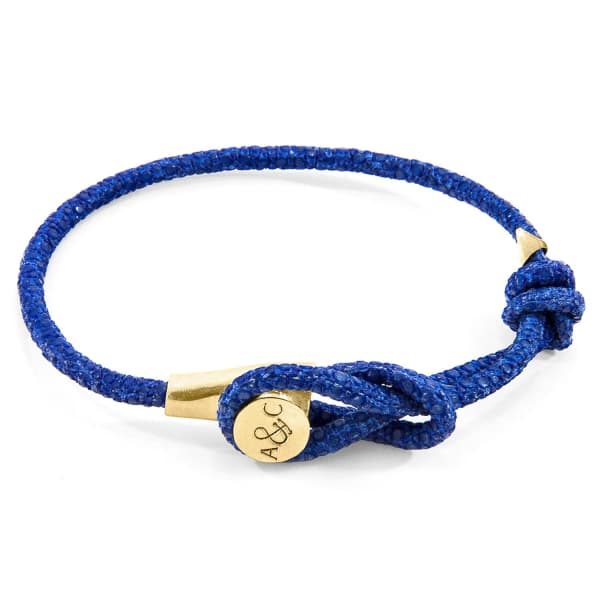 ANCHOR & CREW Azure Blue Dundee Yellow Gold & Stingray Leather Bracelet