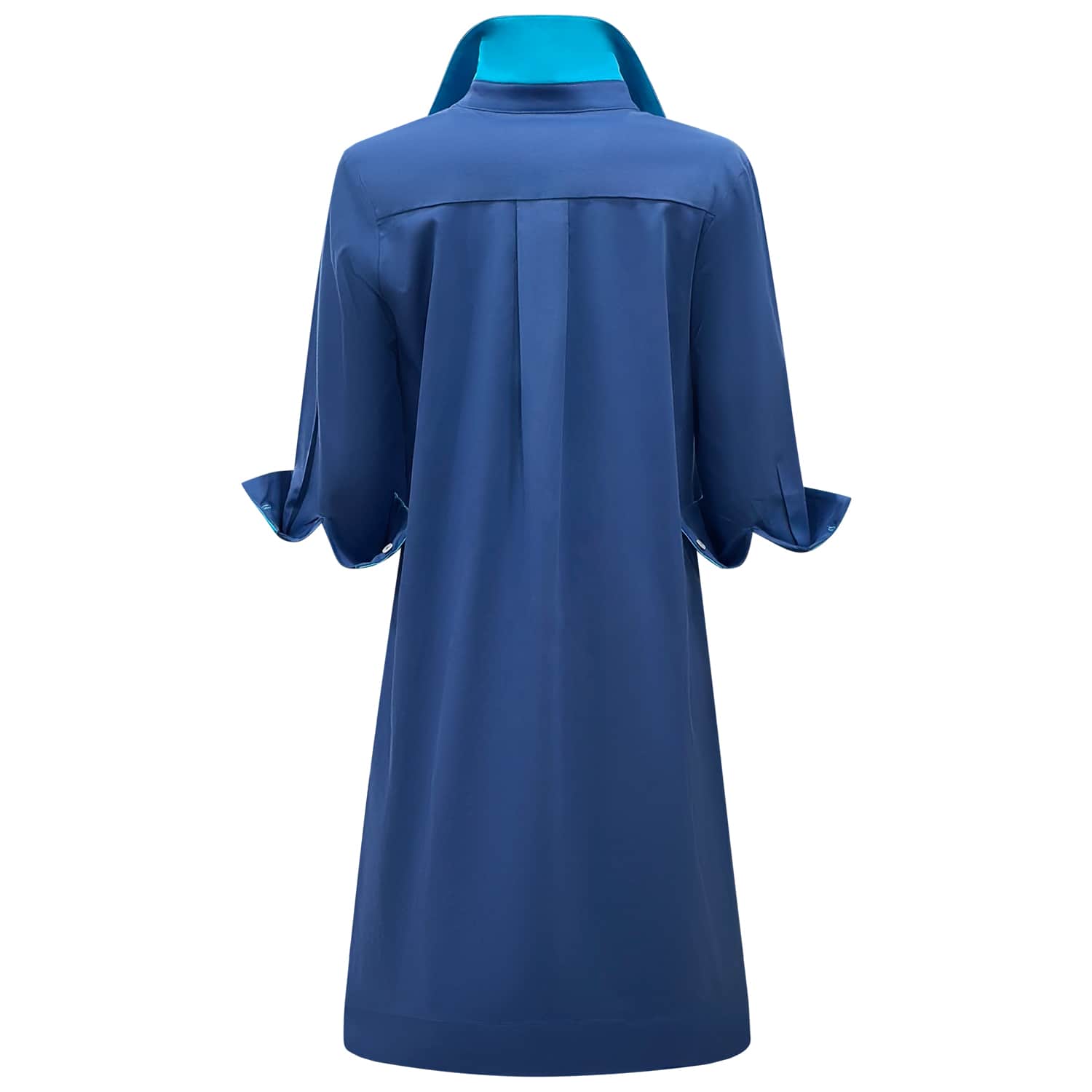 Blake Ash Blue Solid Satin Cotton Three Quarter Sleeve Length Missy Fit  Midi Dress | Perlavera | Wolf & Badger