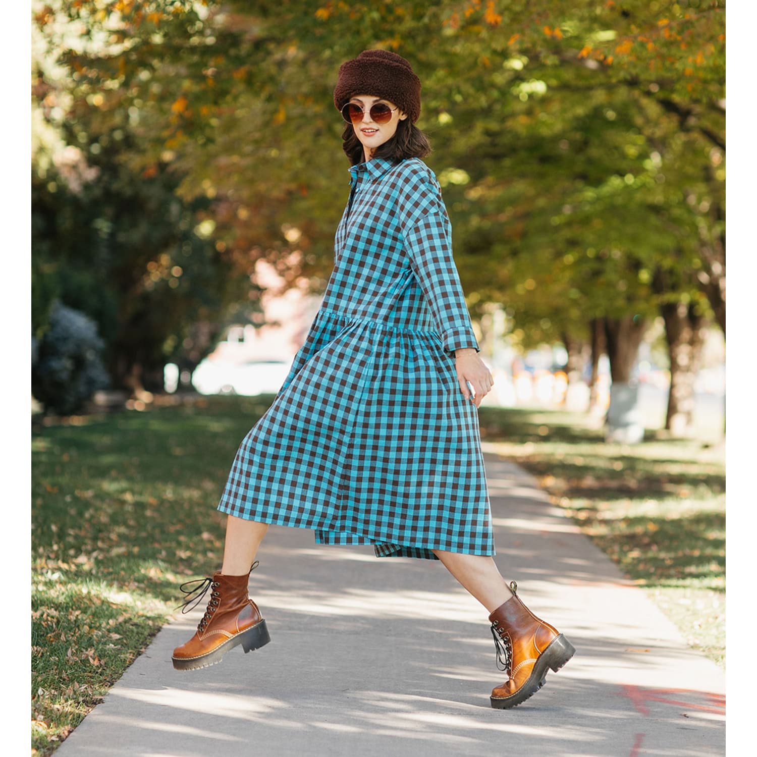 gingham dress long sleeve utcoco Women's Oversized Plaid Casual Crewneck Swing Tiered Long Maxi Dress (Small, Black) at Amazon Women's Clothing store Model is wearing size XSmall. Pinkblush Olive Gingham Long Sleeve