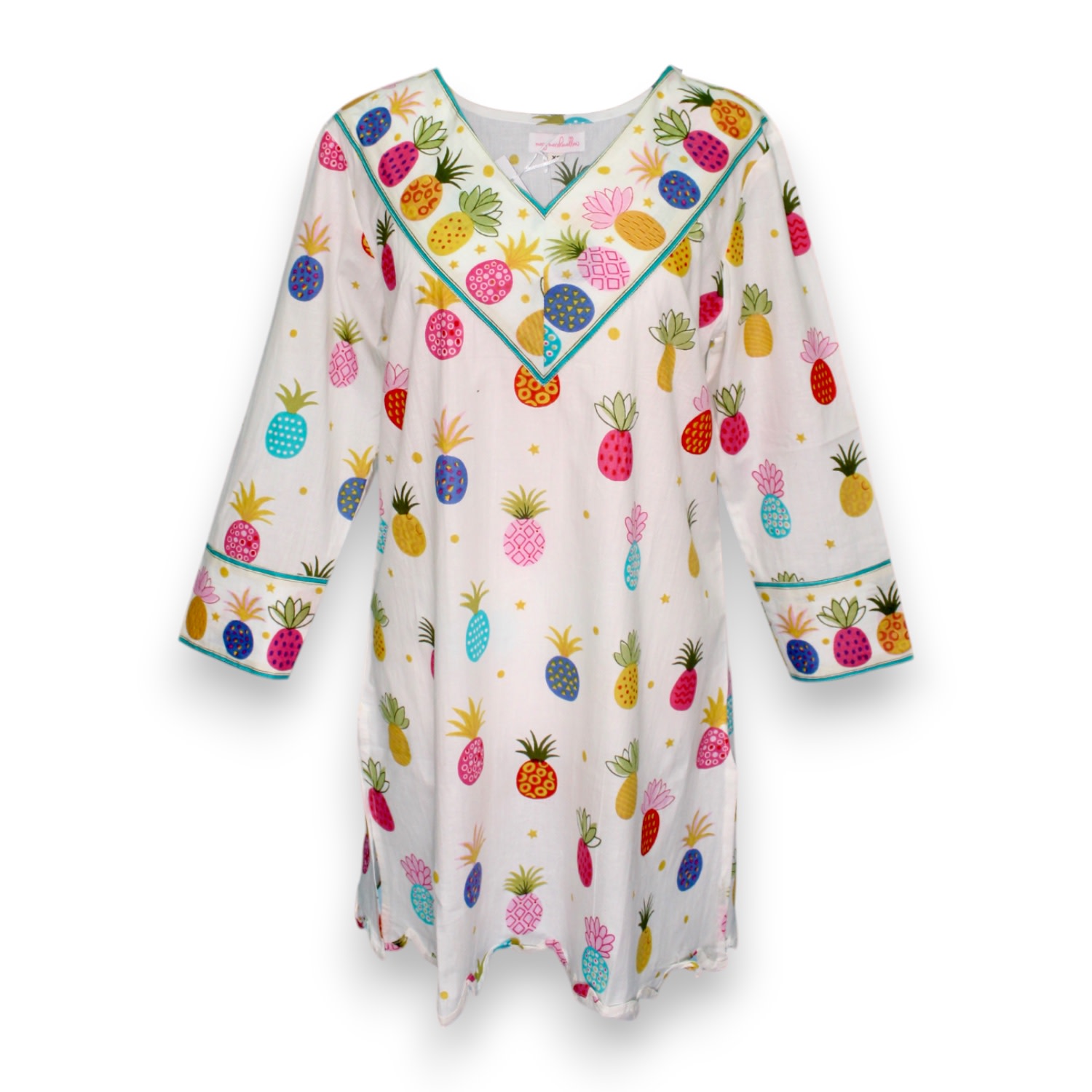 Women&rsquo;s V-Neck Scallop Tunic - Pineapple - Multi | Medium | Mary Marshmallow