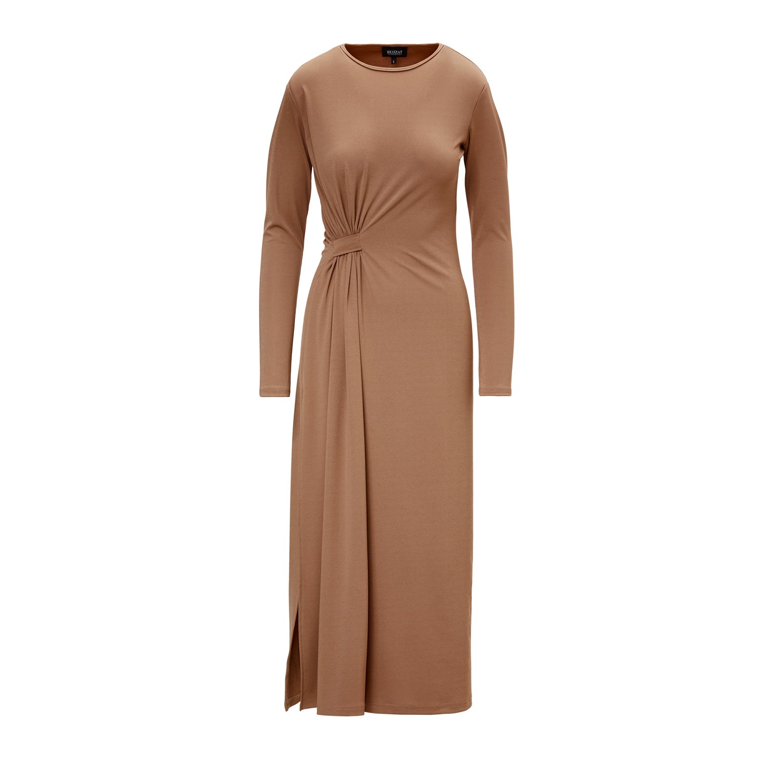 Bluzat Women's Neutrals Camel Midi Dress With Side-knot In Beige