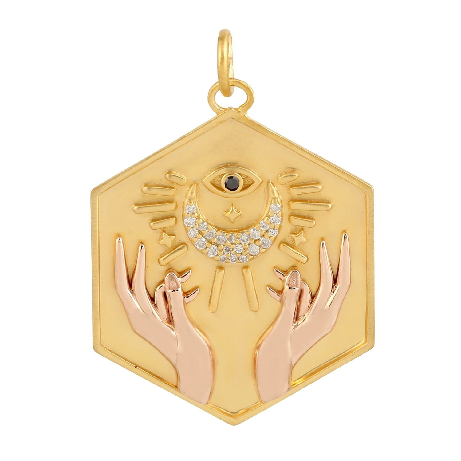 Artisan Women's Diamond Evil Eye & Moon Hand Pendant In 14k Yellow And Rose Gold In Gold