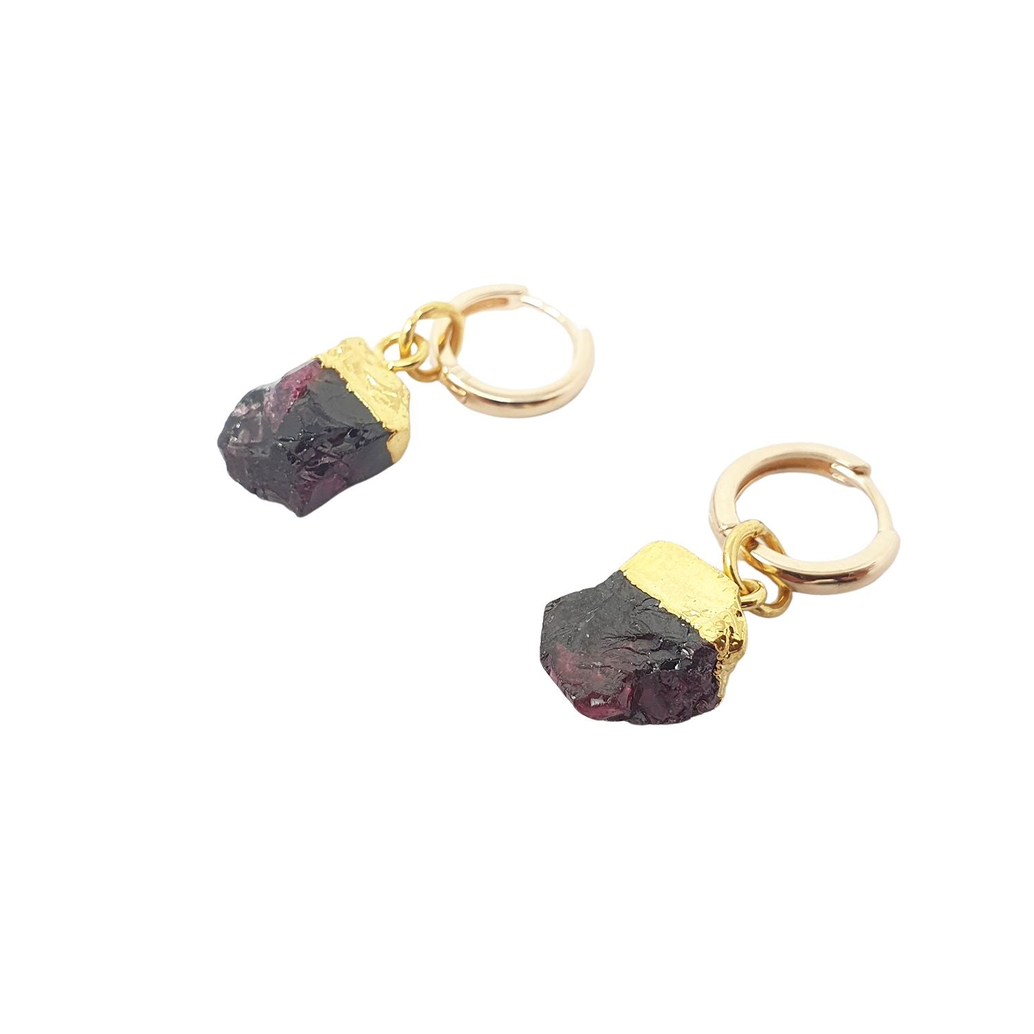 Women’s Red / Gold Raw Garnet January Birthstone Gold Plated Huggies Harfi