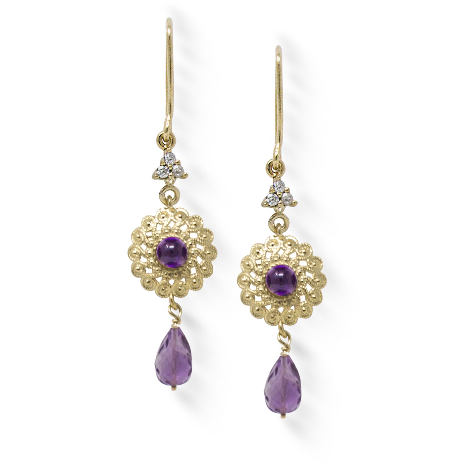 Vintouch Italy Women's Yellow Filigrana Gold-plated Amethyst Earrings In Yellow