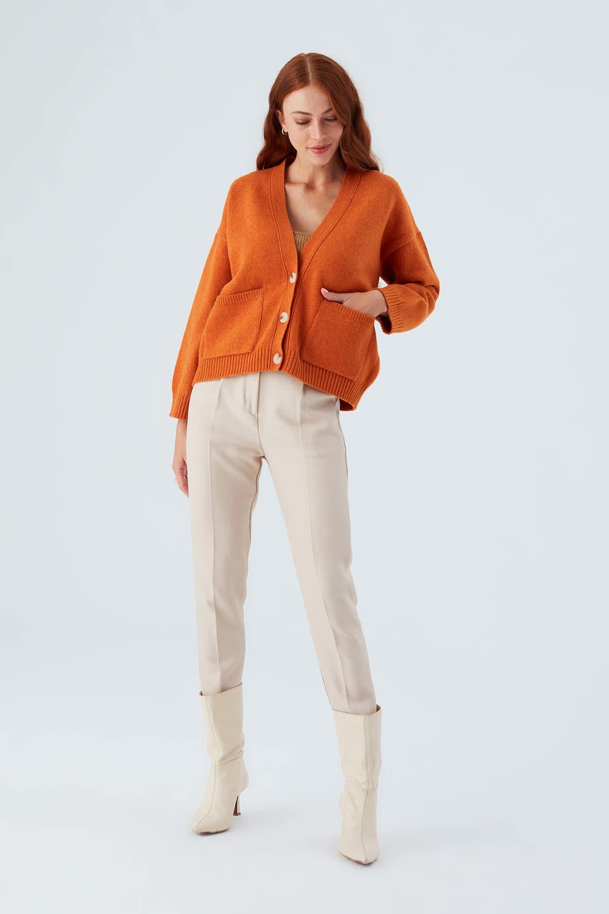 Carol Crop Cardigan In Orange | Peraluna | Wolf & Badger