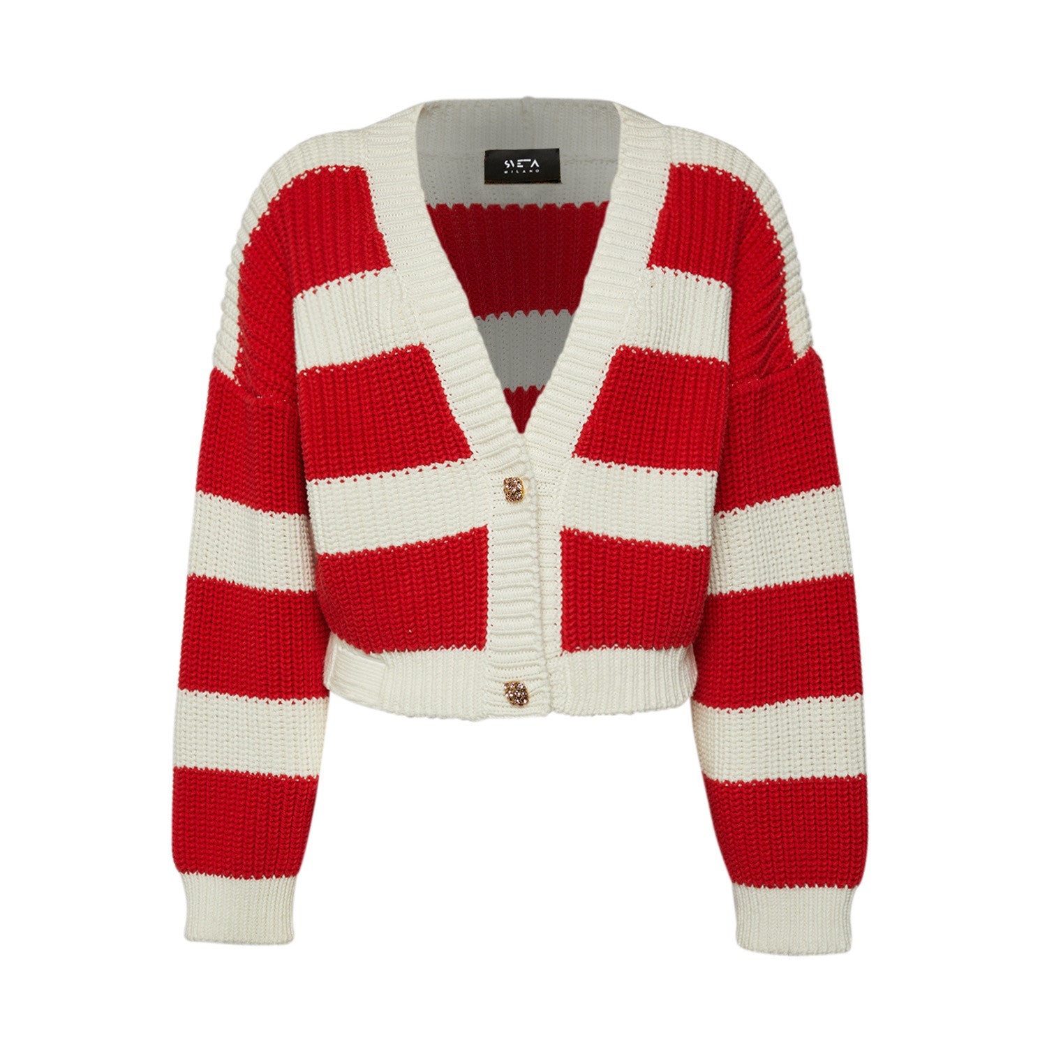 Women’s White / Red Alice Striped Knit Cardigan One Size Sveta Milano