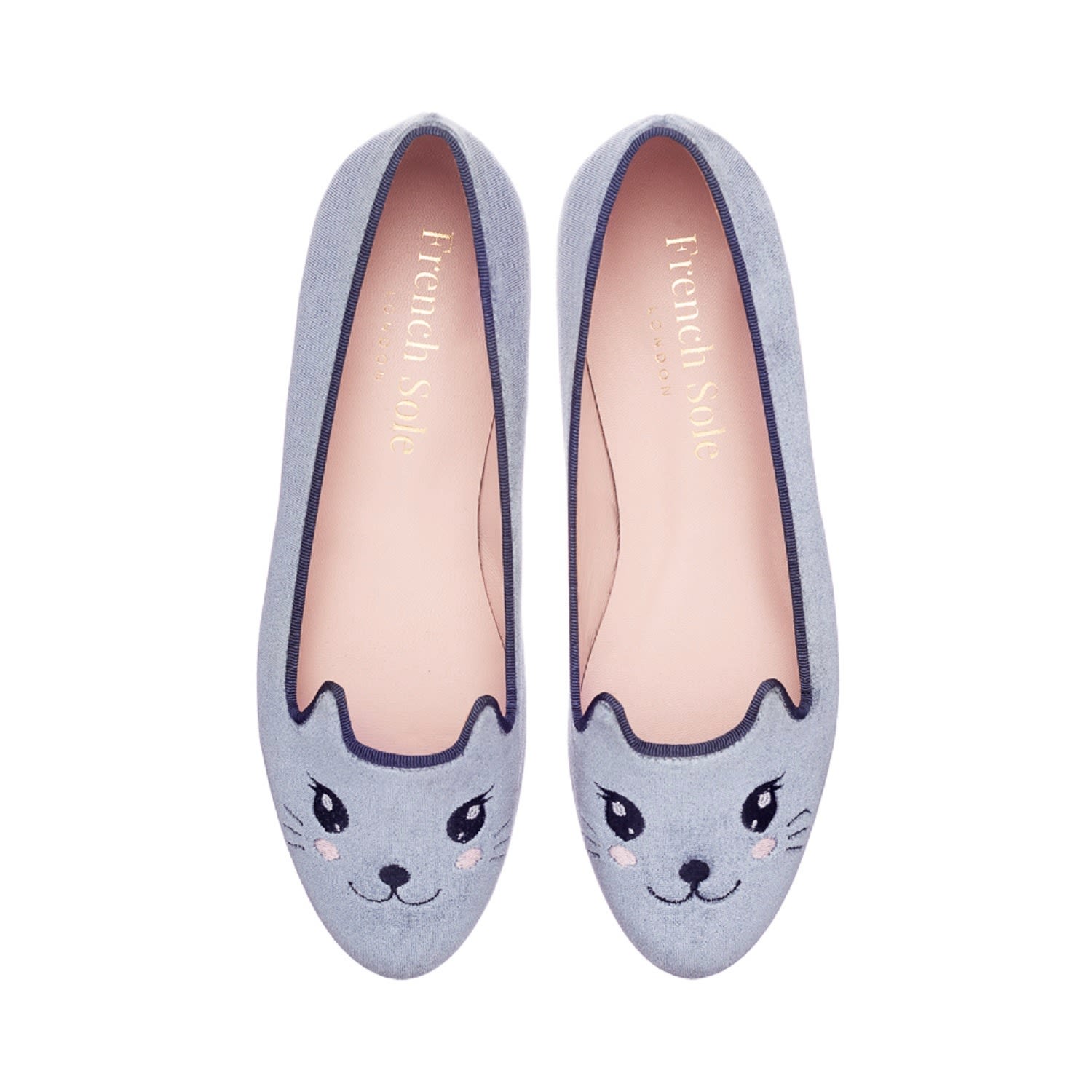 Women’s Opera Slipper Grey Velvet Cat Embroidery 9 Uk French Sole