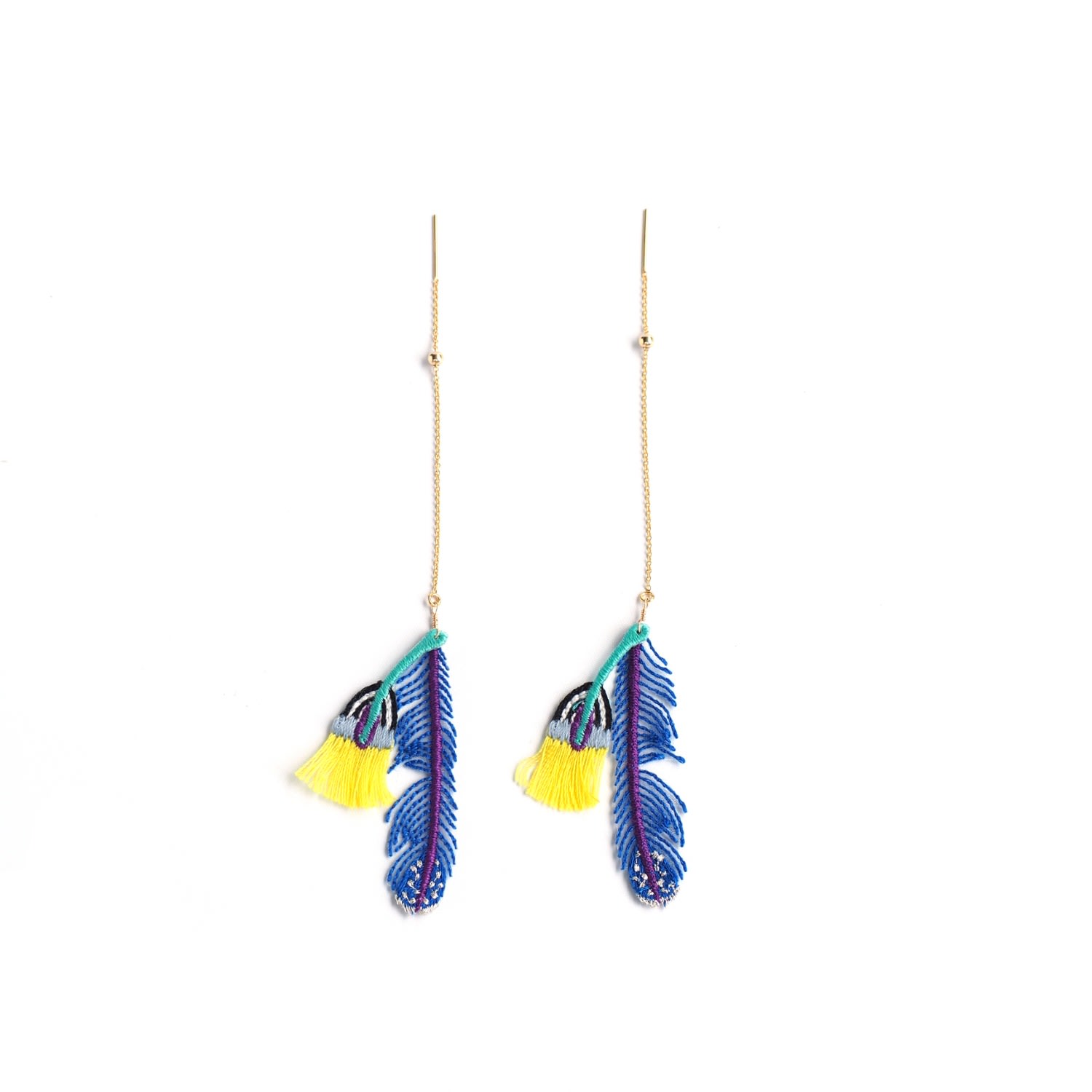 Nana Watanabe Women's Plume Embroidery Earrings - Blue In Blue