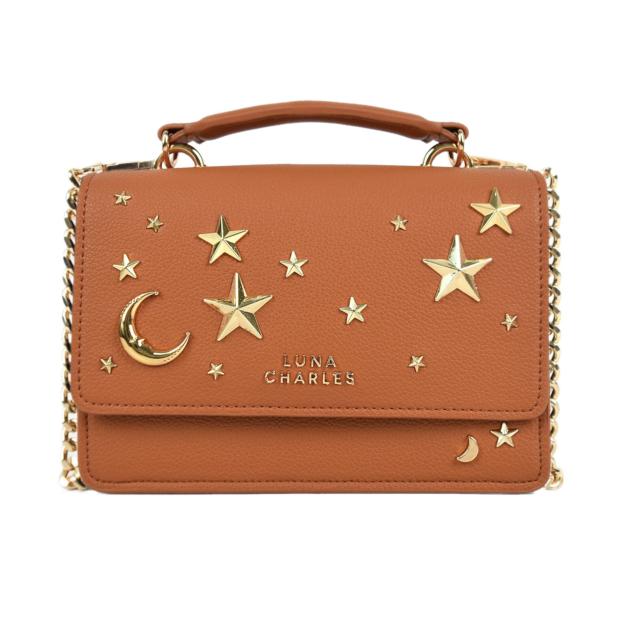 Luna Charles Women's Brown Nova Star Studded Handbag - Tan & Gold In Brown