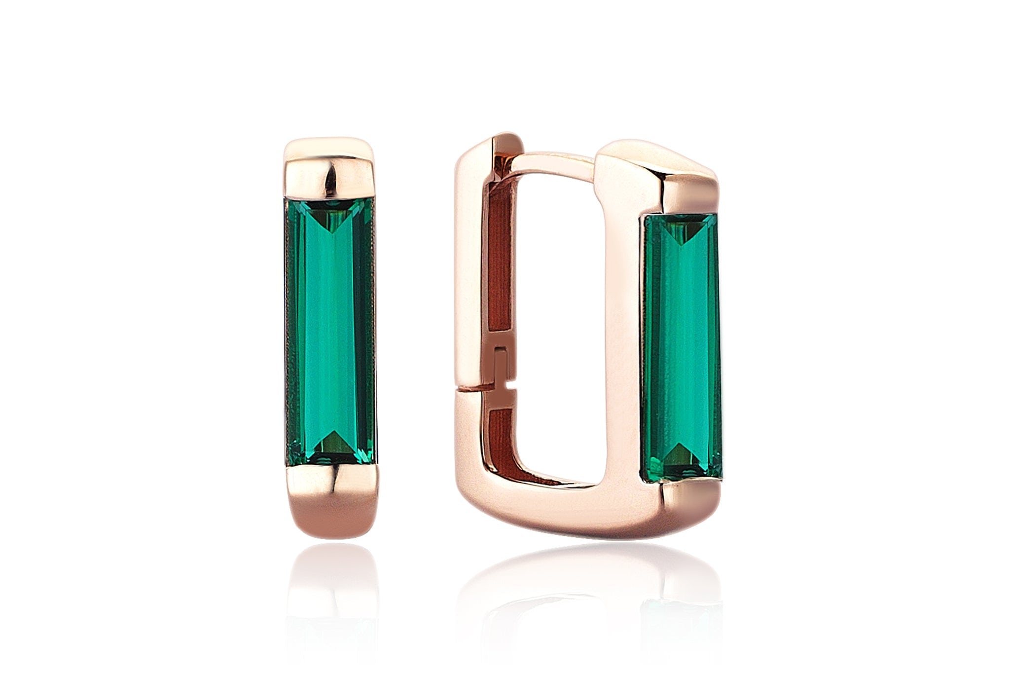 Reis Jewellery Women's Green / Rose Gold Emerald Line Earring