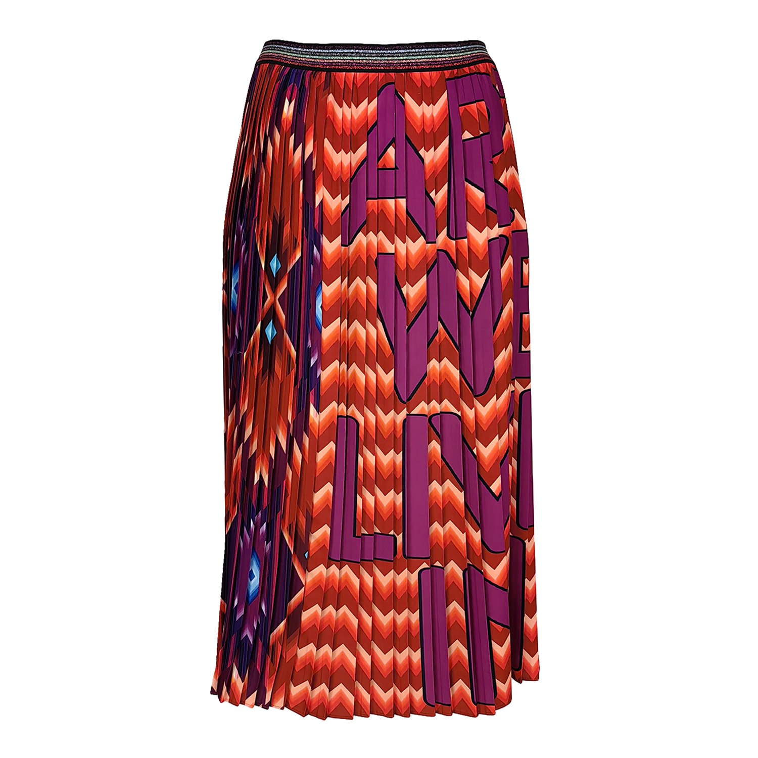 Lalipop Design Women's Geometric Pattern With Fuchshia Logo Print Pleated Midi Skirt