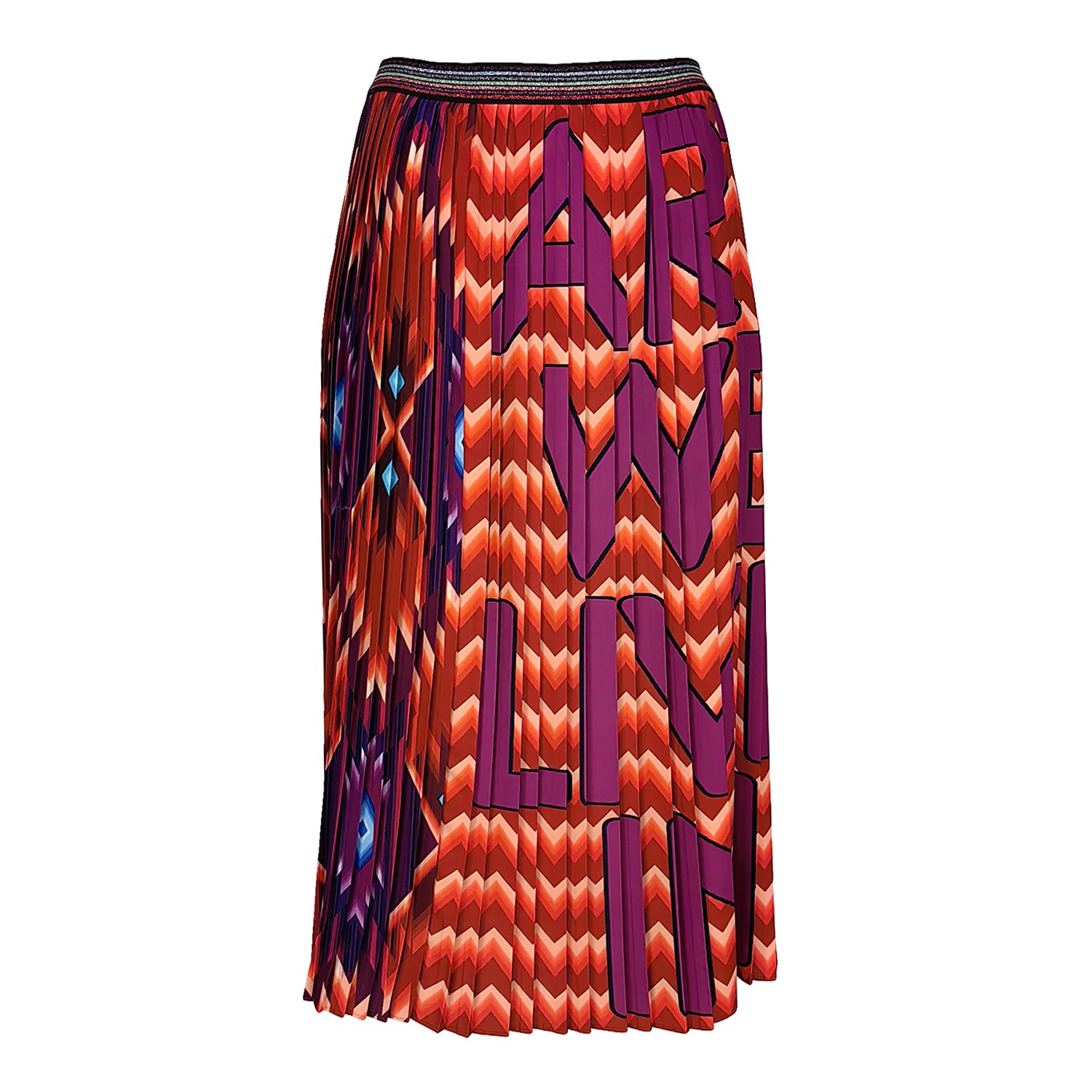 Women’s Geometric Pattern With Fuchshia Logo Print Pleated Midi Skirt Extra Small Lalipop Design