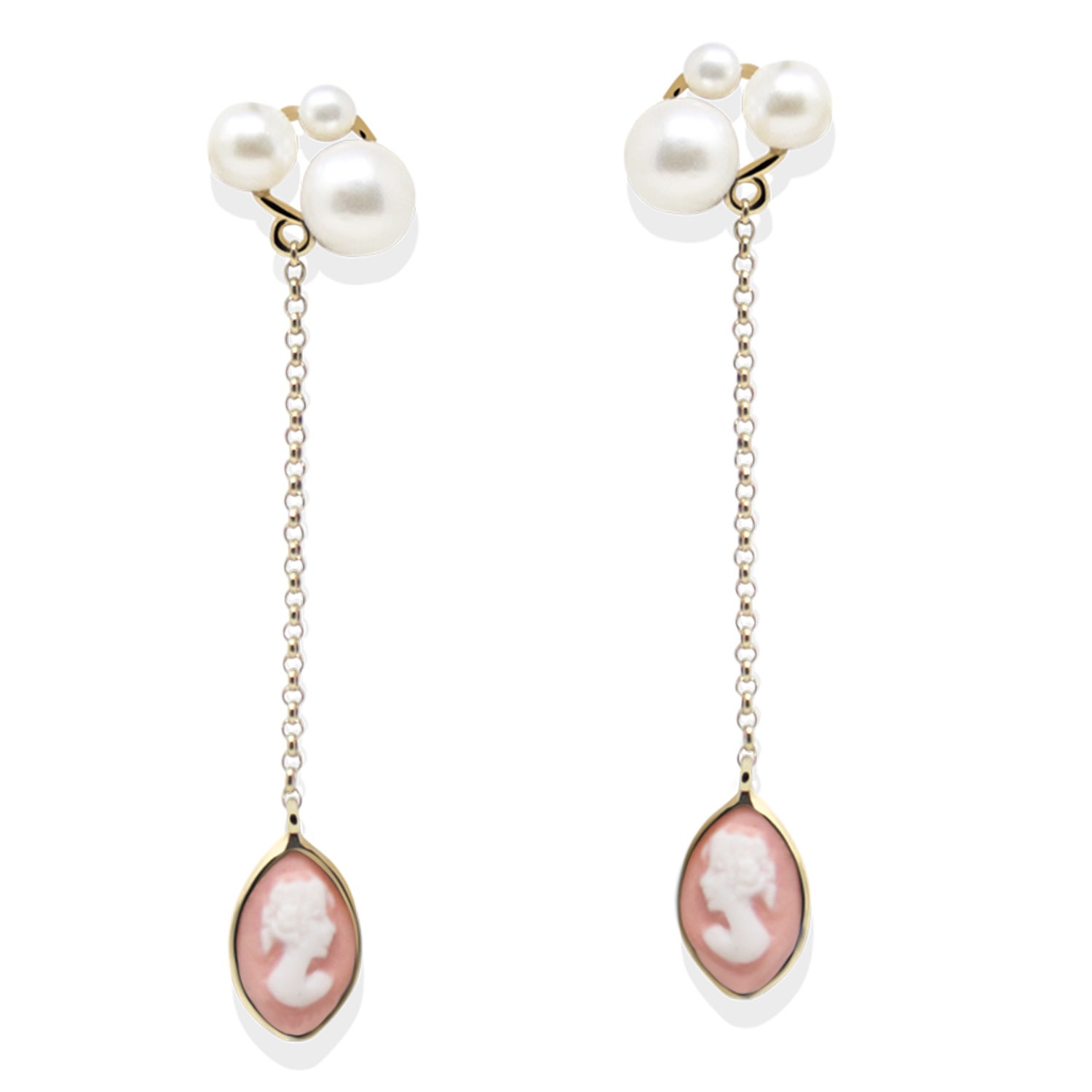 Women’s Pink / Purple / Gold Lilith Gold-Plated Pink Cameo And Pearl Drop Earrings Vintouch Italy