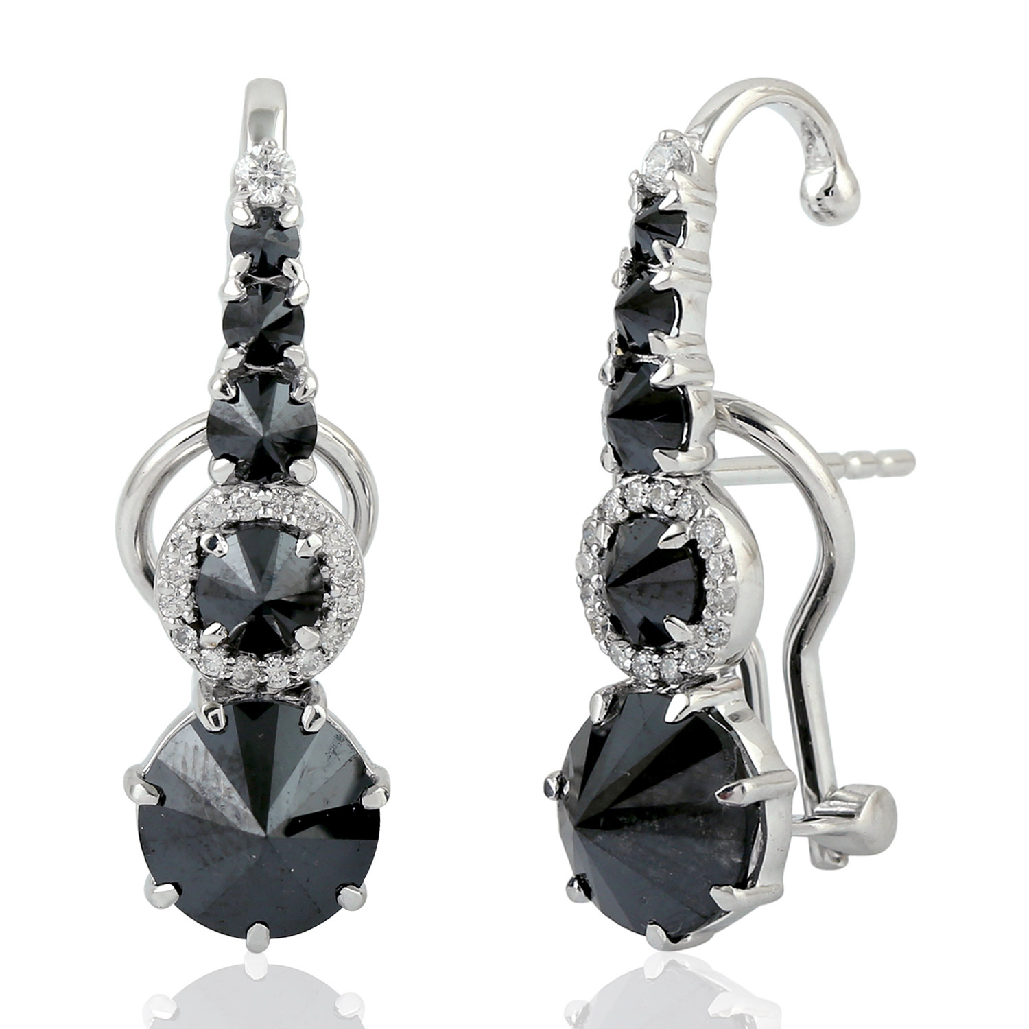 Artisan Women's Black / White 18k White Gold Clip-on Earrings With Black & White Diamonds In Black