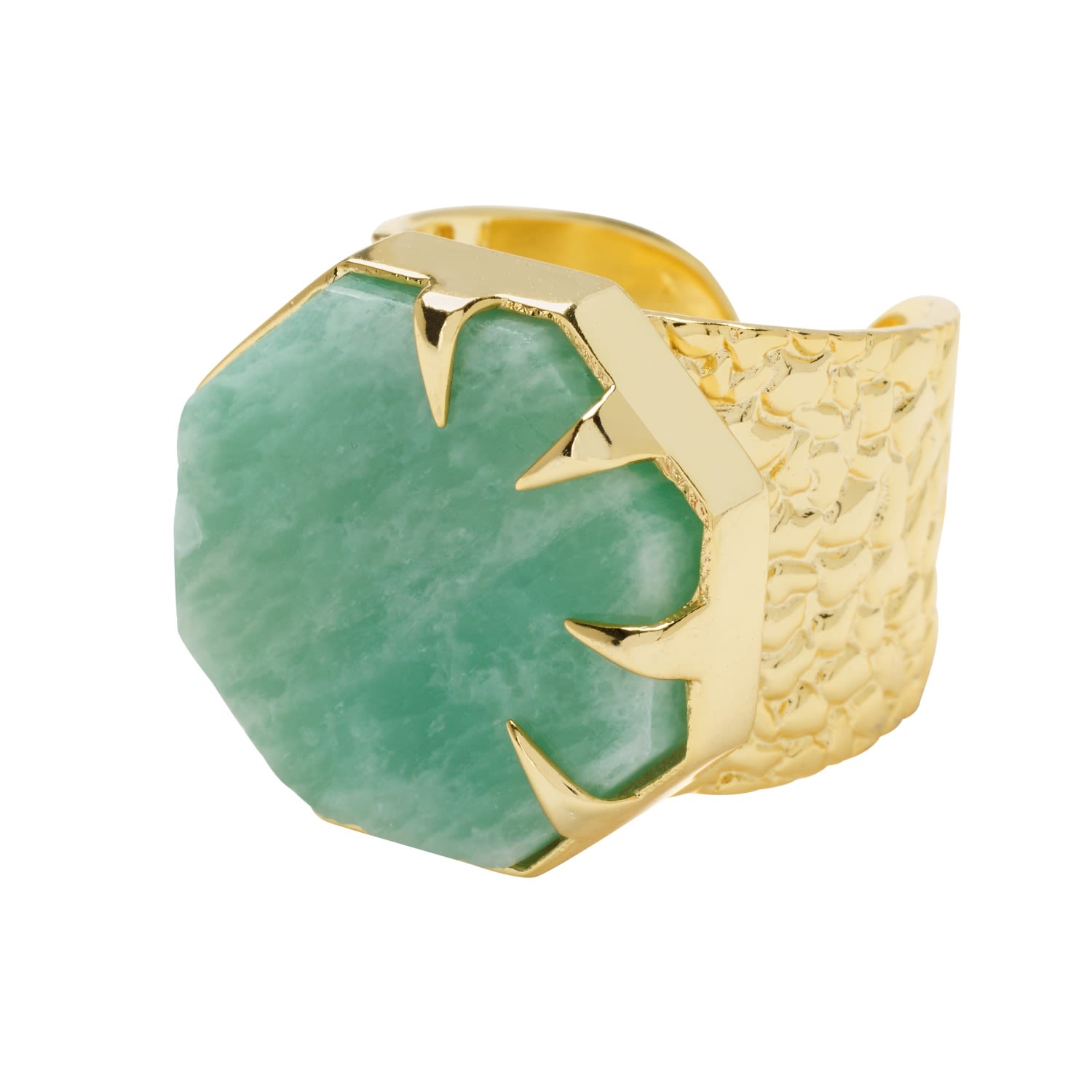 Women’s Green / Gold Hold On Amazonite Gemstone Gold Adjustable Statement Ring Yaa Yaa London