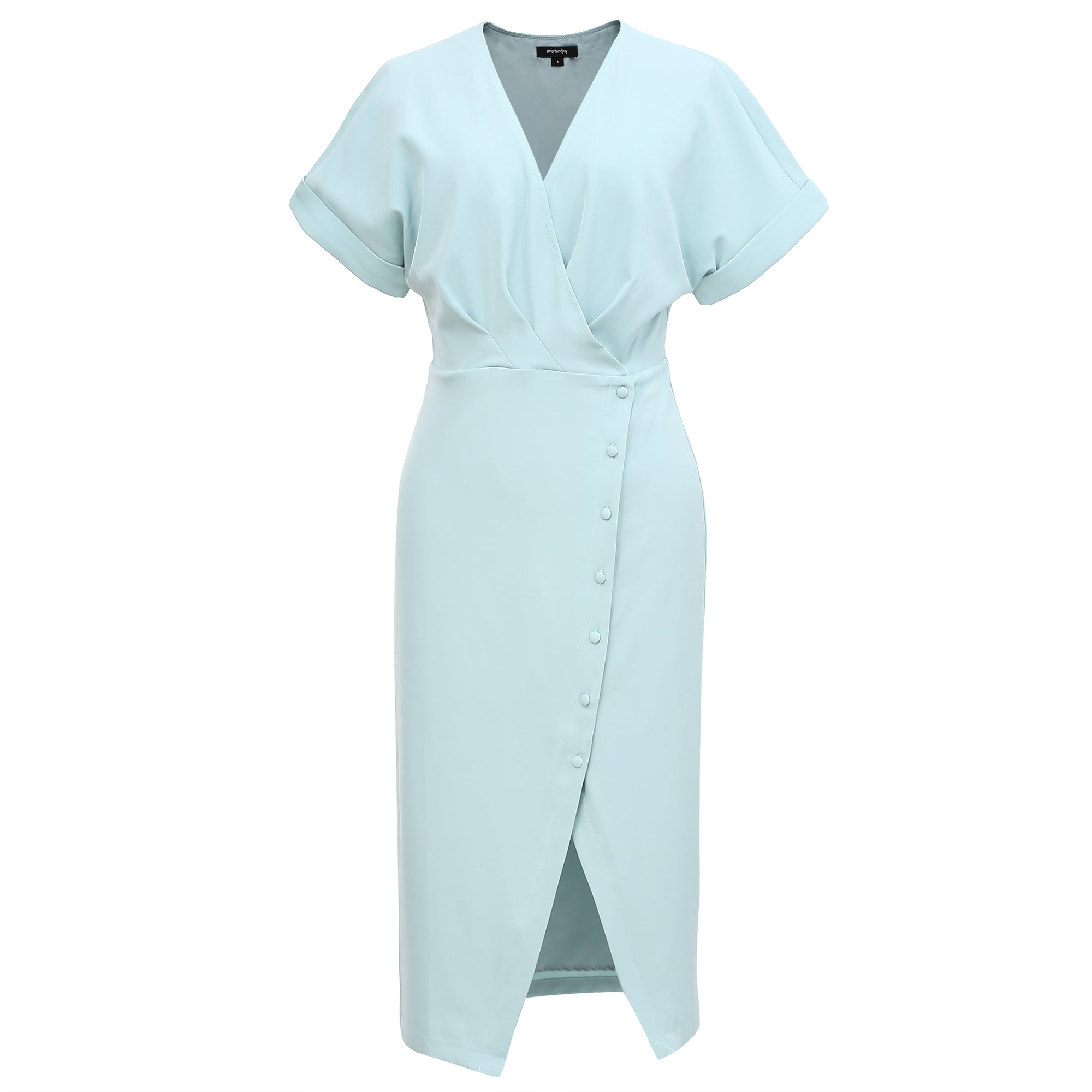 Smart And Joy Women's Green Asymmetric Side Buttoned Cross-heart Dress - Mint In Green