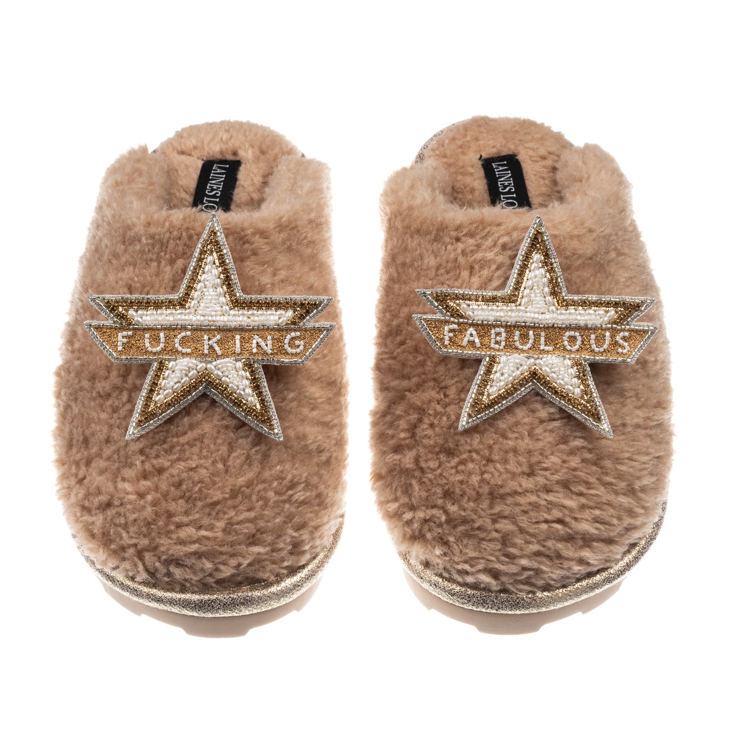 Laines London Women's Brown / Neutrals Teddy Closed Toe Slippers With Fucking Fabulous Brooches - Toffee In Brown