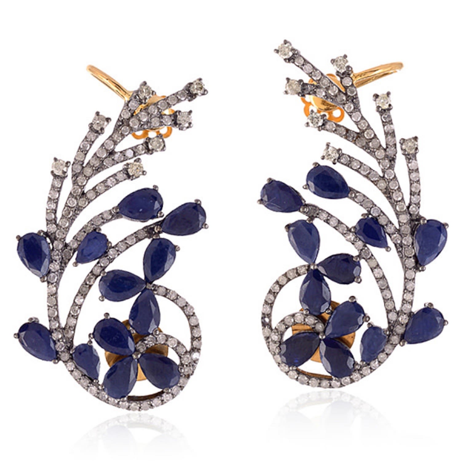 Women’s Gold / Silver / Blue Blue Sapphire Diamond 18K Gold Designer Ear Cuffs 925 Sterling Silver Jewelry Artisan