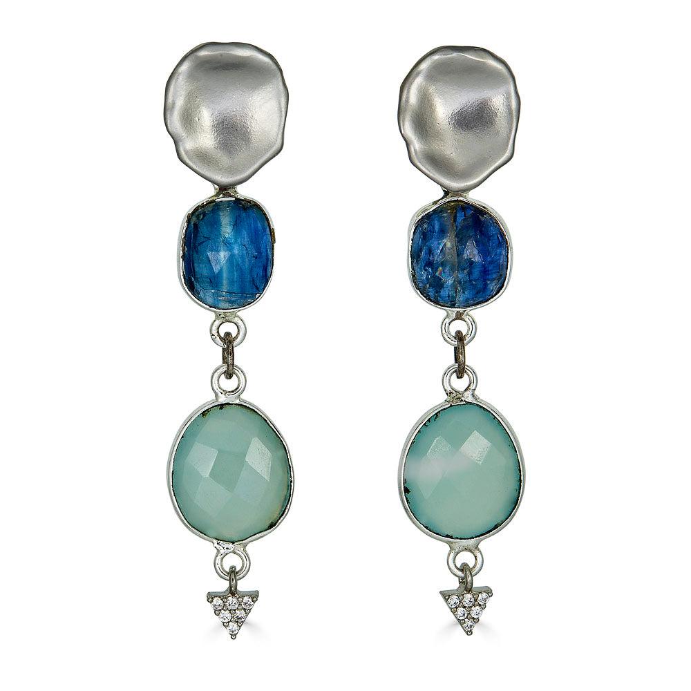 Loni Paul Jewelry Women's Green / Blue / Silver Aquamarine & Kyanite Silver Earrings In Multi