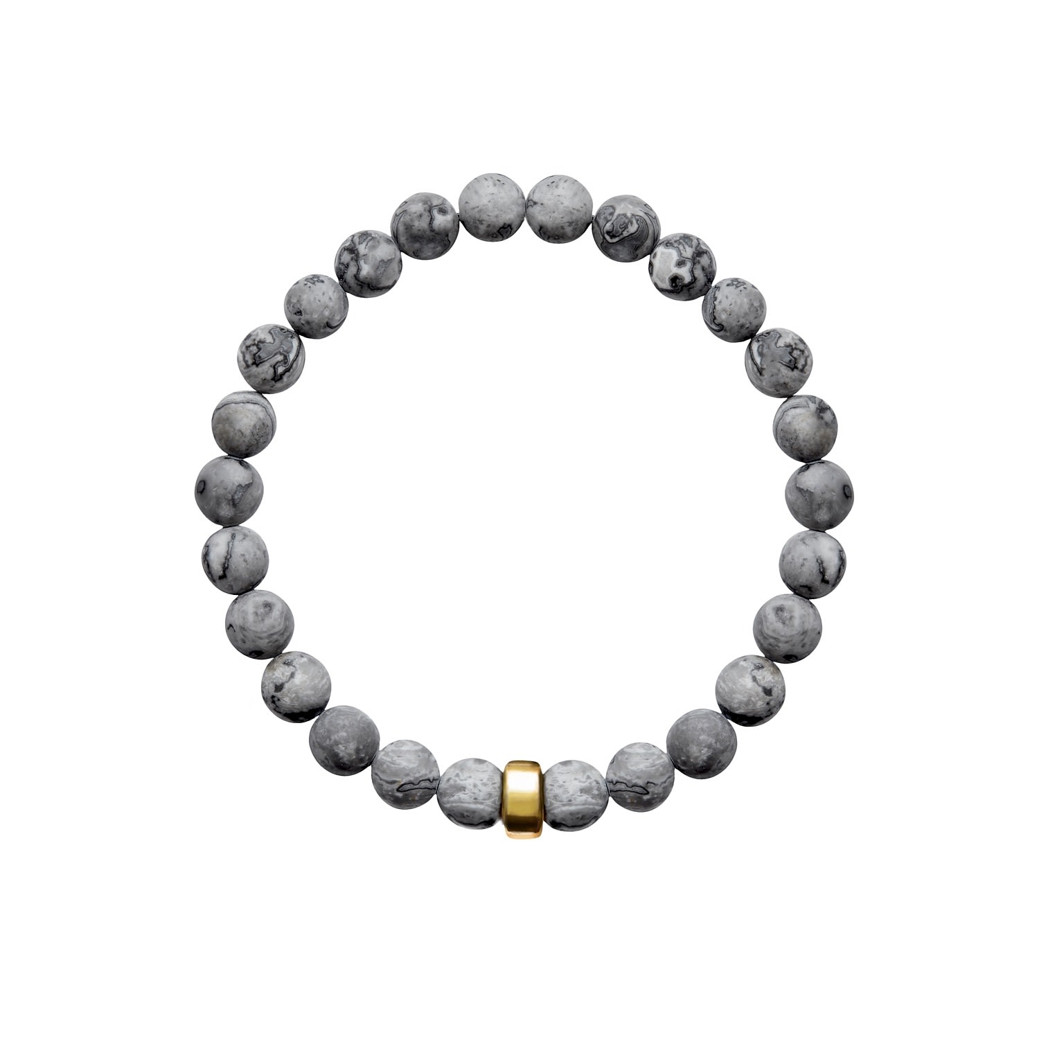 Ora Pearls Gold / Grey Aro Men's Map Jasper Bracelet Gold Bead - Large In Multi