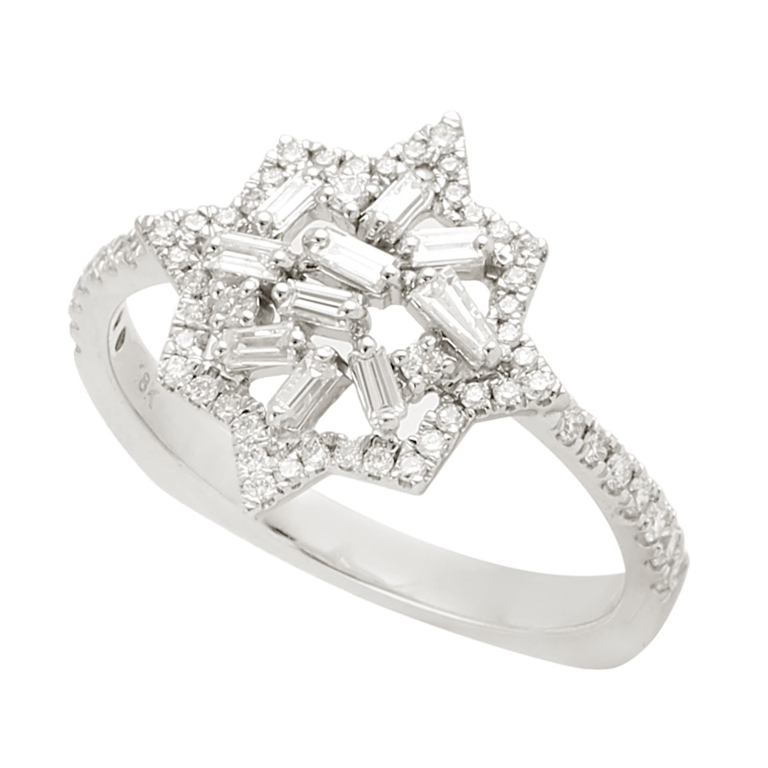 Artisan Women's Baguette Cut Diamond Star Cocktail Ring In White Gold In Metallic