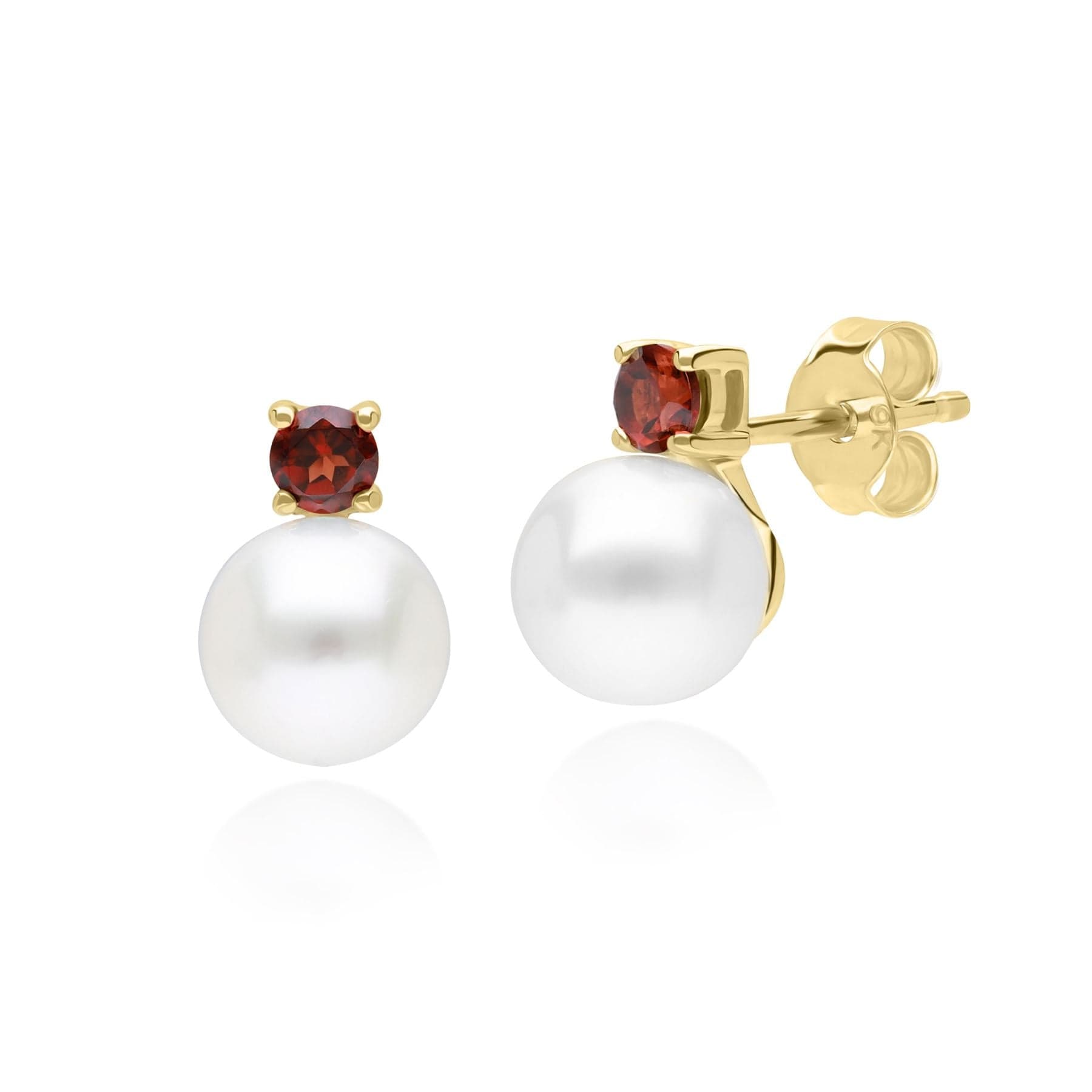 Women’s Red Modern Pearl & Garnet Stud Earrings In Yellow Gold Gemondo