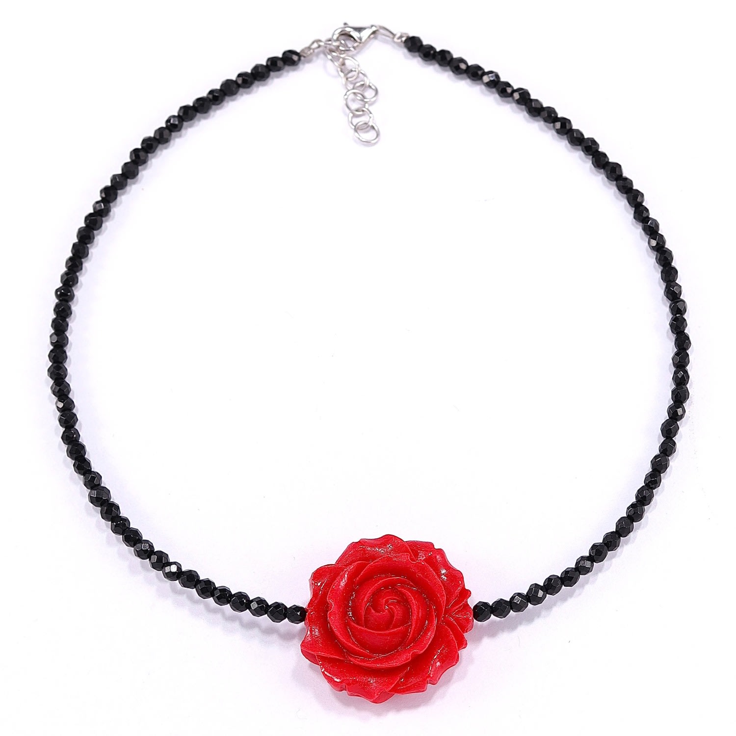 Mineralgems ✩ Studio Women's Black / Red Mini Onyx Choker With Rose