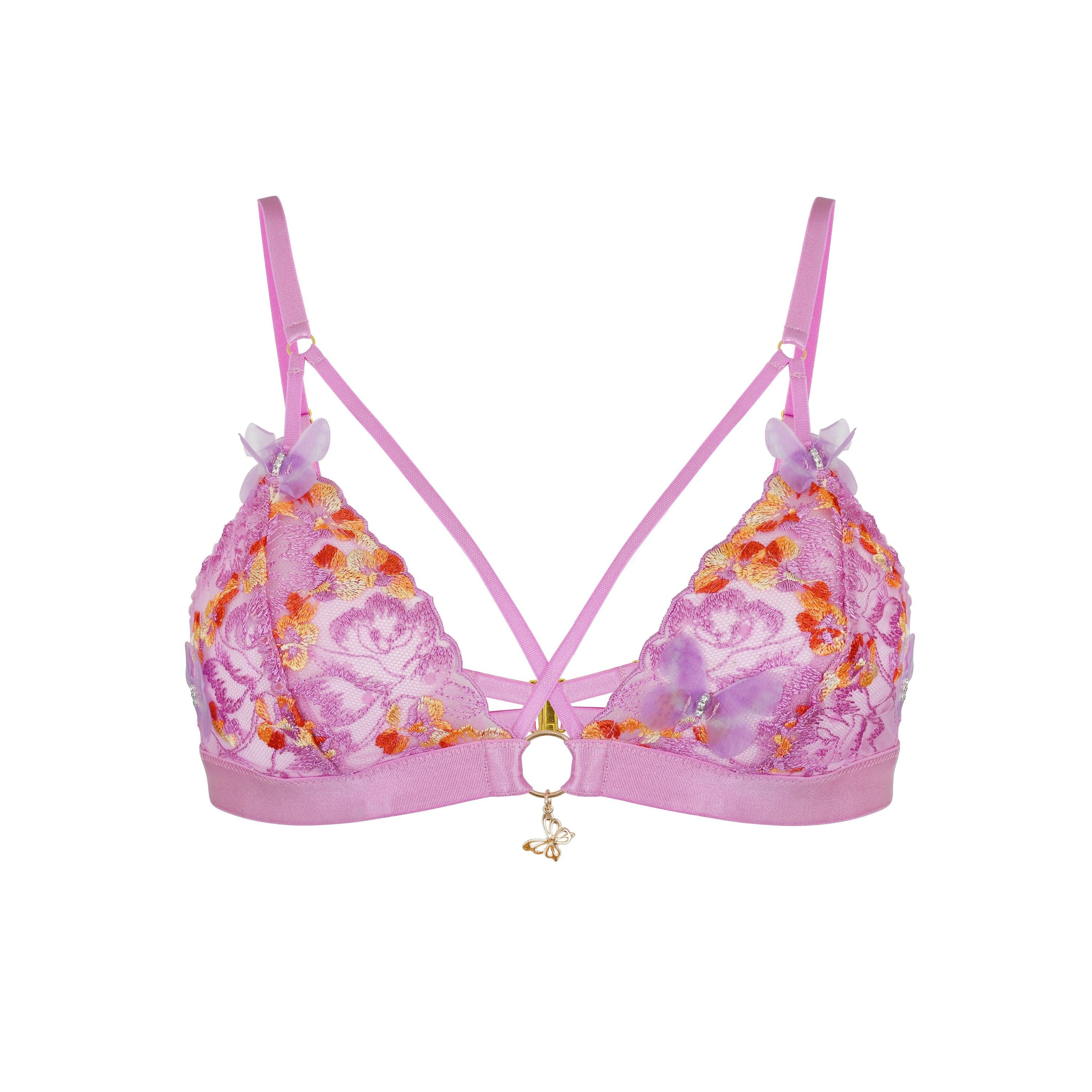 Madame X Pink Lace Strappy Bralette With Butterfly Detail