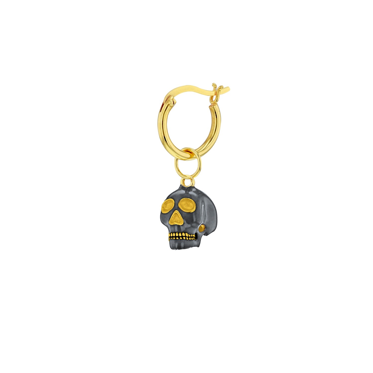 True Rocks Women's Grey / Gold Mini Skull Charm Gun Metal Grey & Gold On A Gold Hoop In Gold