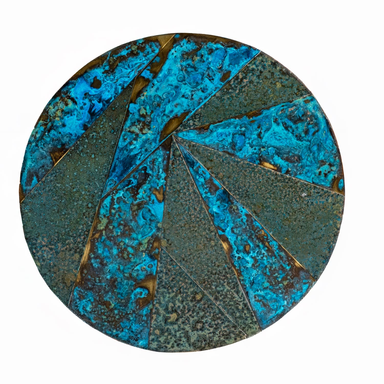 Anatoliacraft Blue / Green Handmade Solid Copper Wall Art With Full Verdigris Patina, Color Ocean Blue