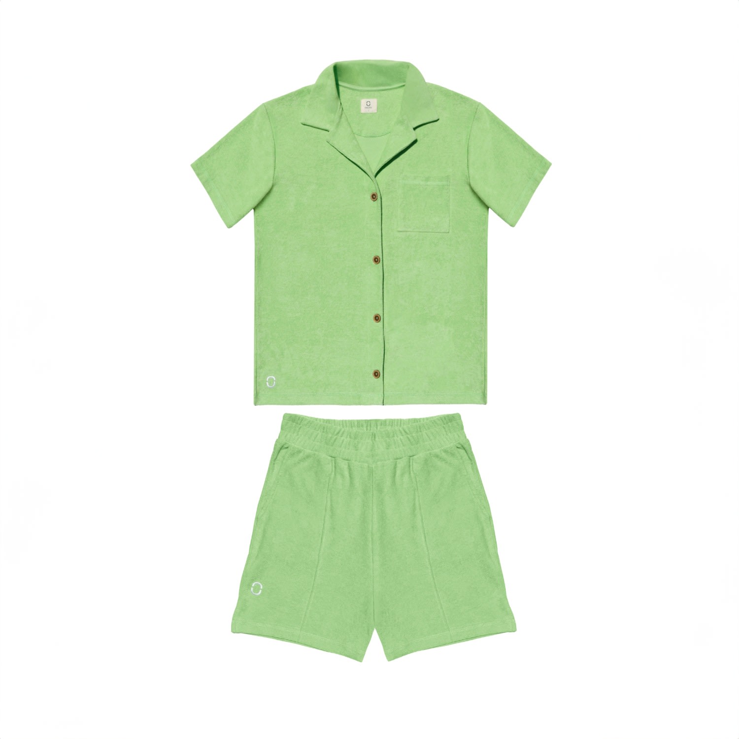 One Of Us Green Terry Looks Chic Shirt & Shorts Towelling Co-ord Set - Lime In Green