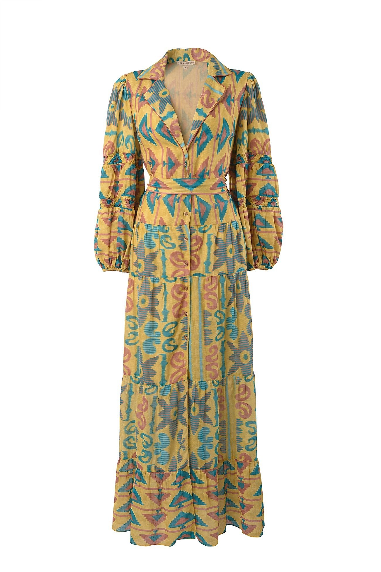 Ash & Eden Annie Maxi Shirt Dress In Yellow/orange