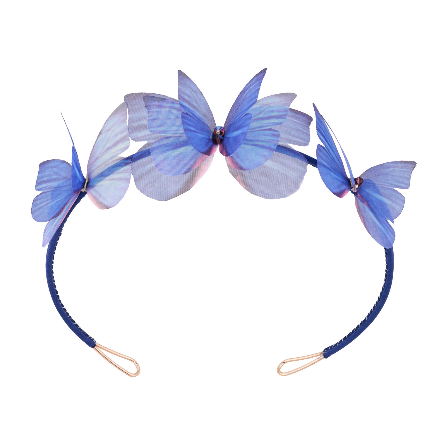 Women's Blue / Gold Silk Butterfly Blue Wings Hairband Headband Hair Crown Bridesmaids | Oana Savu