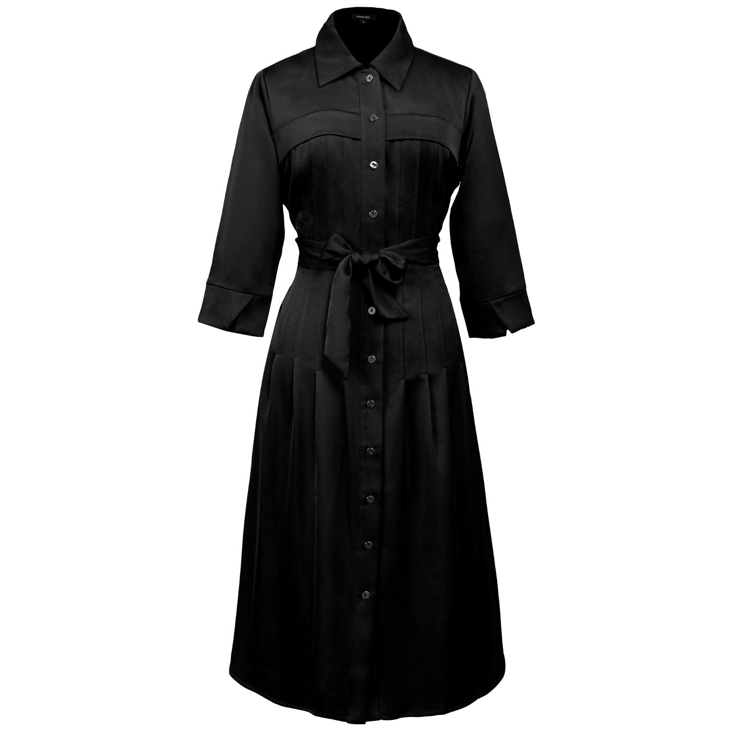 Smart And Joy Women's Stitched Pleats Shirt-dress - Black In Black