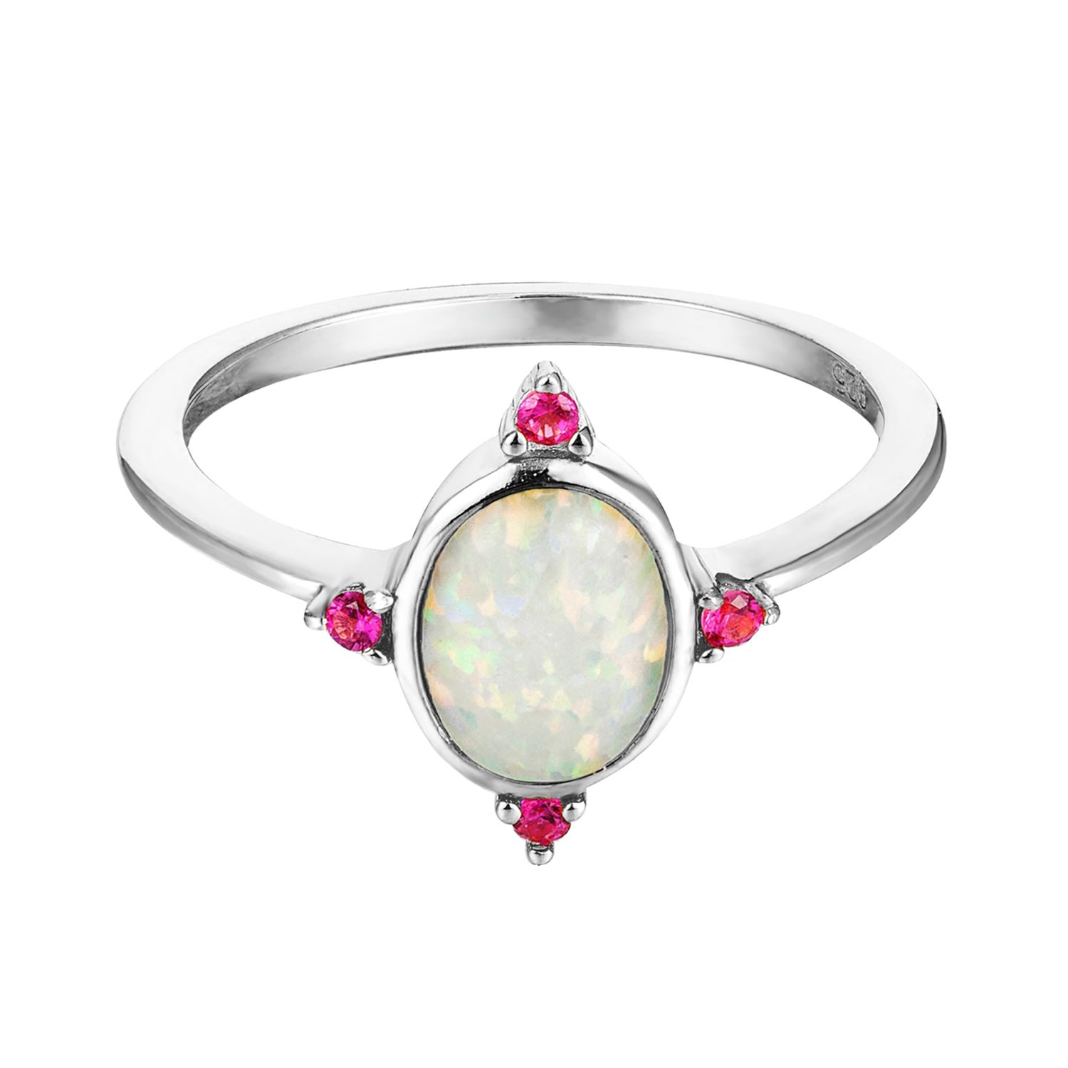 Women’s Ecoated Sterling Silver Opal & Ruby Oval Ring Seol + Gold