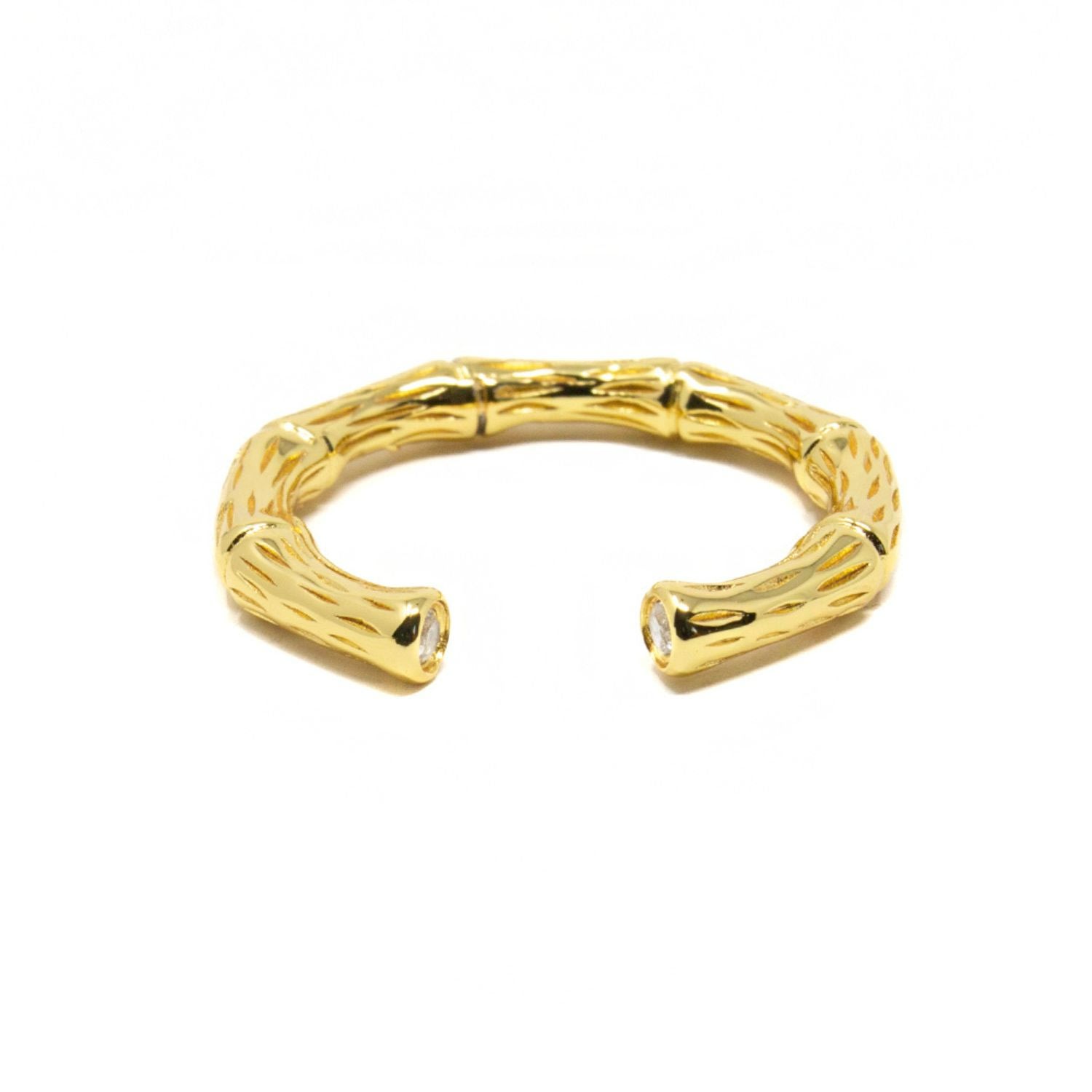 Nasi Silver Women's Bamboo Adjustable Stacking- White Topaz- Gold In Gold