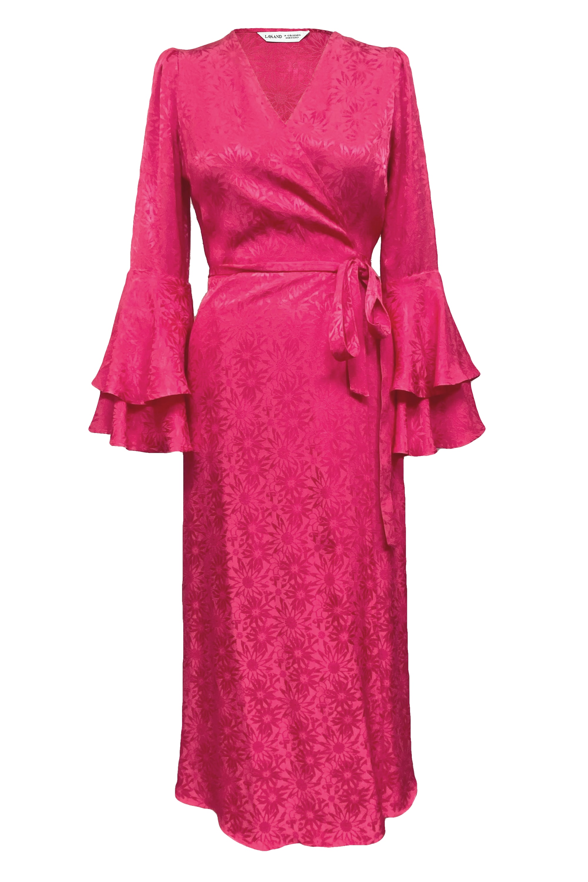 Women’s Pink / Purple Long Sleeve Wrap Dress In Pink Satin Floral - Pink & Purple Xxs Lavaand