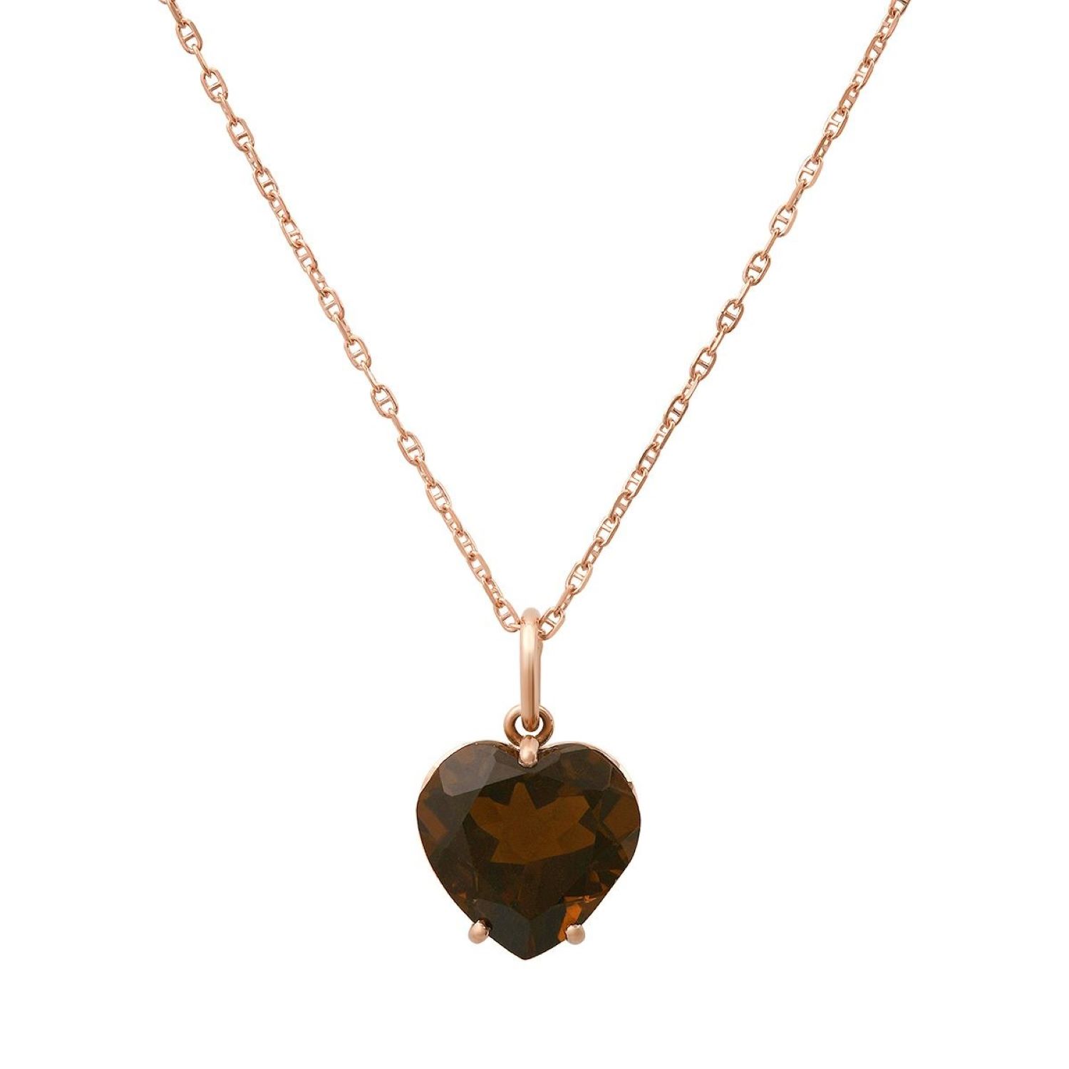 Women’s Brown / Rose Gold Smoky Topaz And Rose Gold Heart Necklace Soul Journey Jewelry