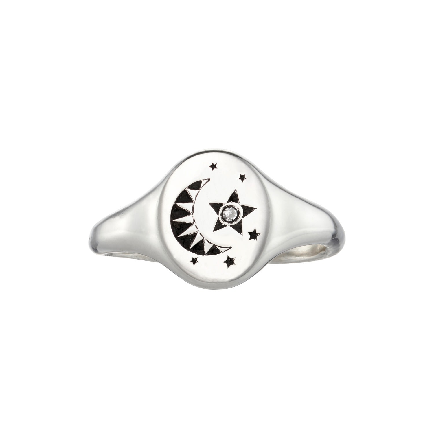 Women’s Sterling Silver Celestial Diamond Signet Ring Posh Totty Designs