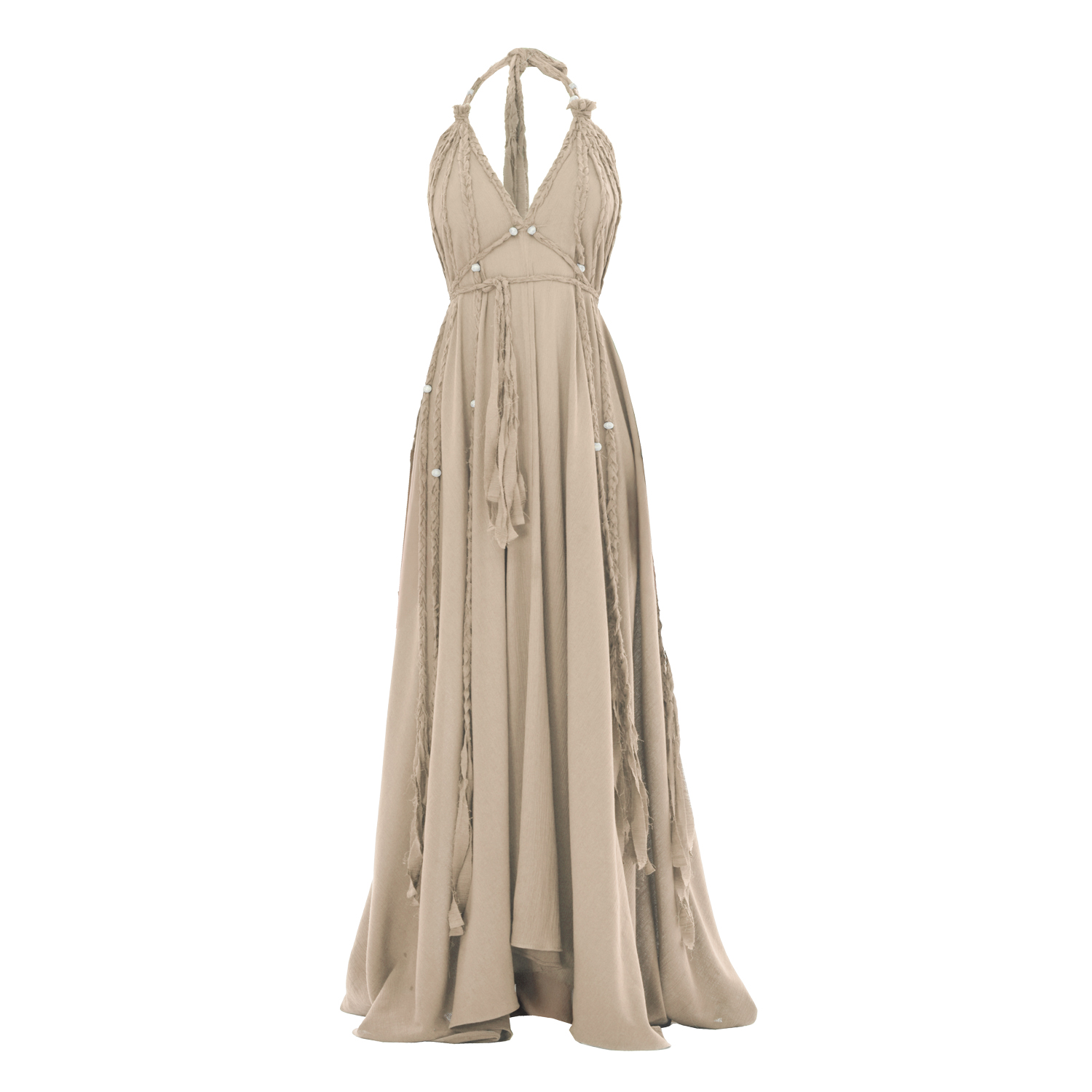 Women's Neutrals / White Kismet Dress Beige - Boho Maxi Dress | One Size | Zhenabia