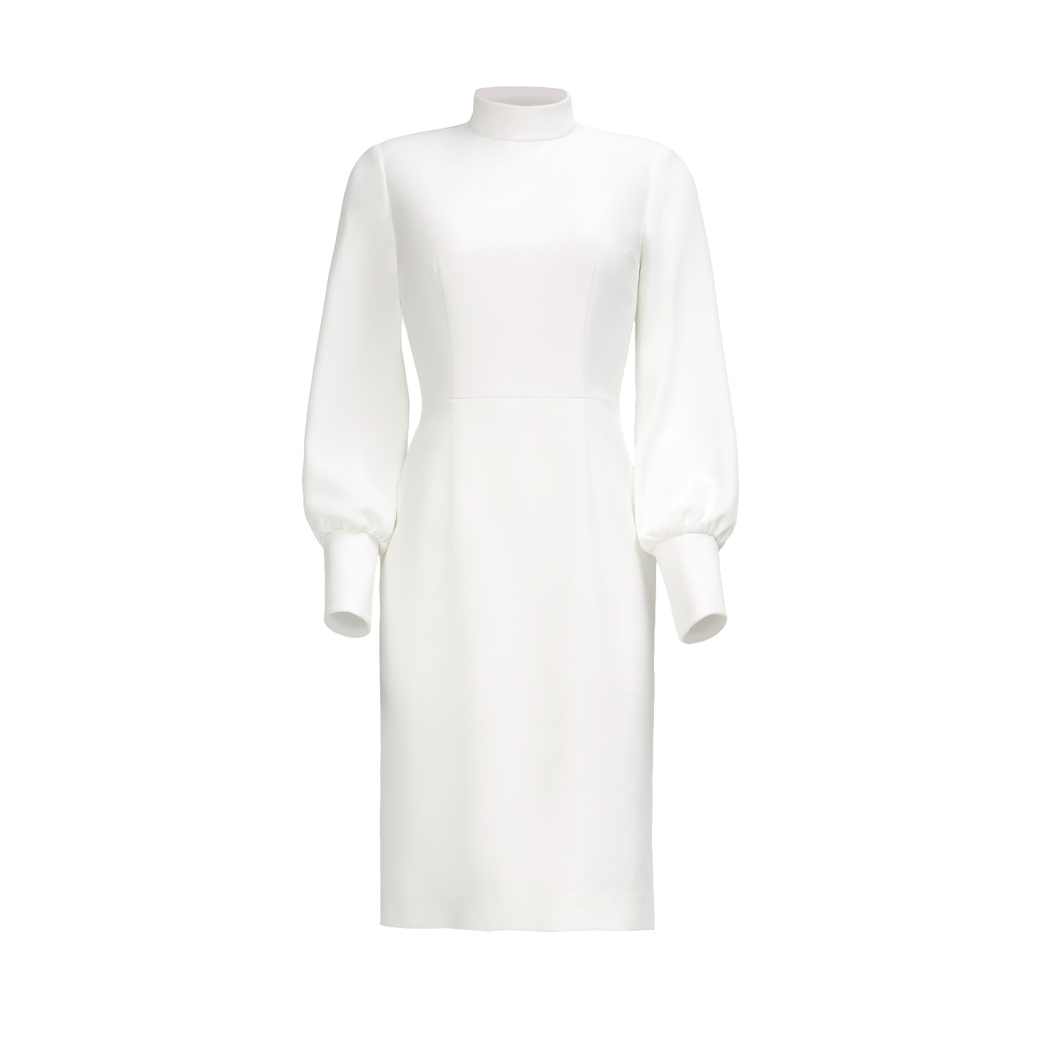 Women's White Emira High Neck Long Sleeve Crepe Midi Dress | Small | Nomi Fame