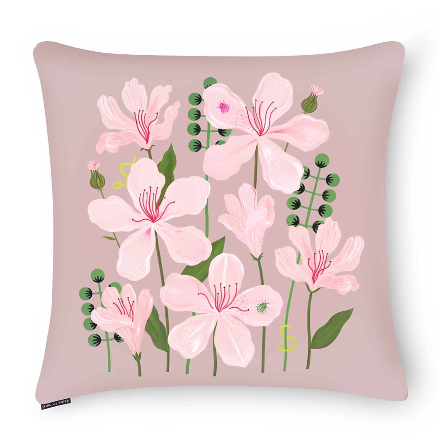 Pink / Purple Divine Botanical Pillow Twenty Inch Square Girl W/ Knife