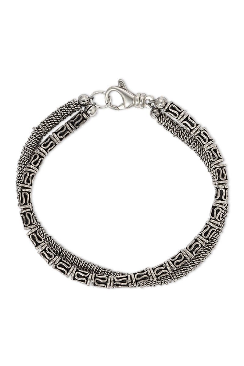 Naiia Men's Amalfi Double Beaded Oxidized Sterling Silver Bracelet
