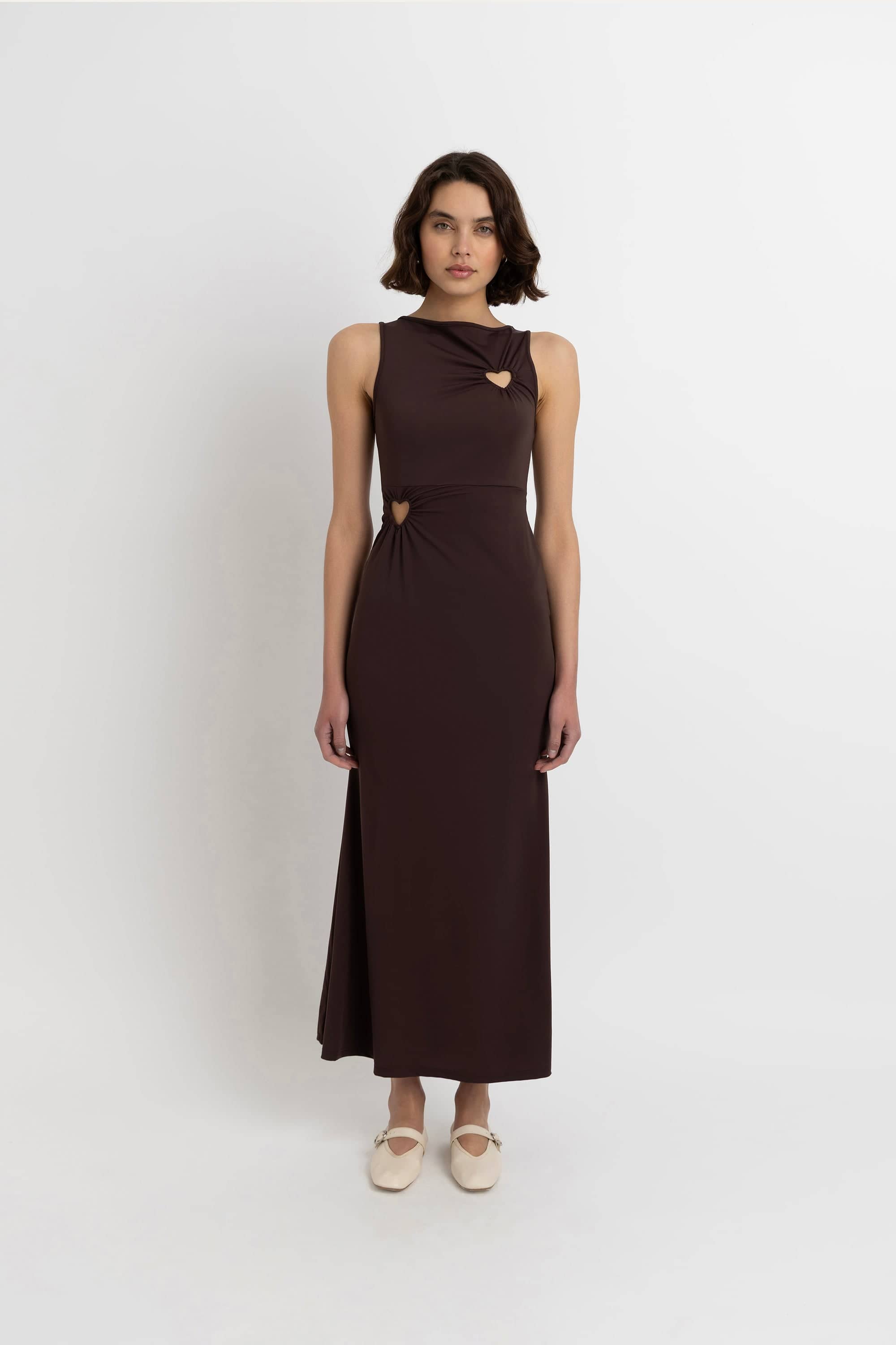 brown heart dress Amy Lynn Harlie Heart Cut-out Maxi Dress