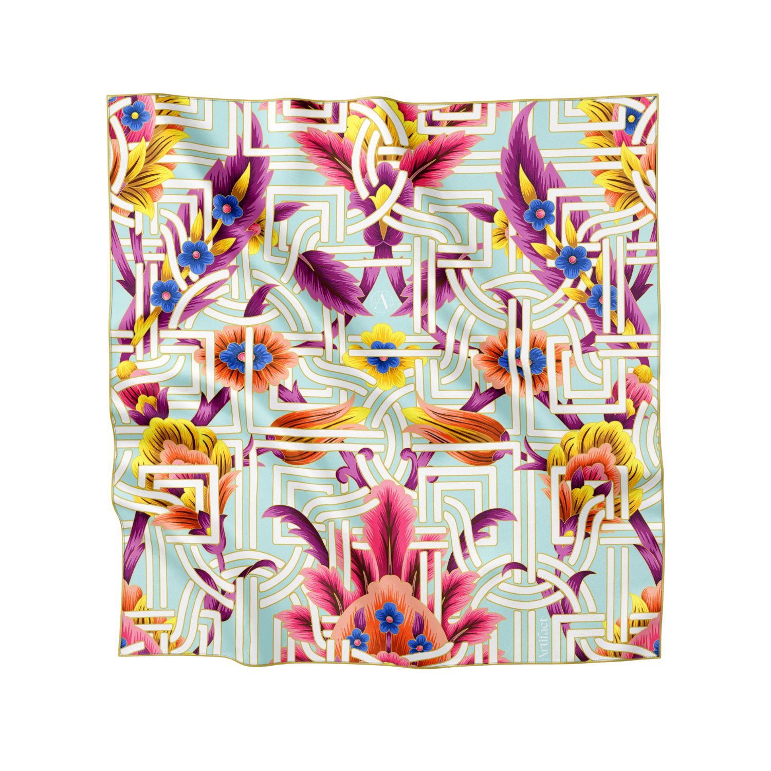 Artifact. Women's Blue / Pink / Purple Pomona Maze Large Luxury Square Silk Scarf In Multi