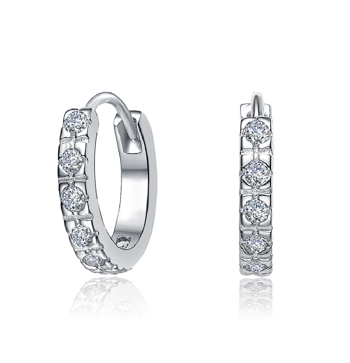 Genevive Jewelry Women's Rachel Glauber Elegant White Gold Plated Huggie Hoop Earrings In White